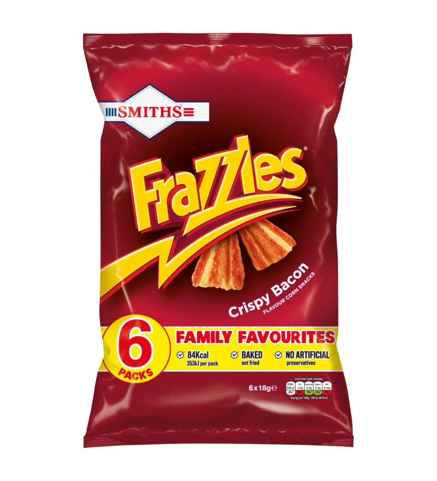 Smiths Frazzles Lot de 6 sachets de bacon Marron 18 g