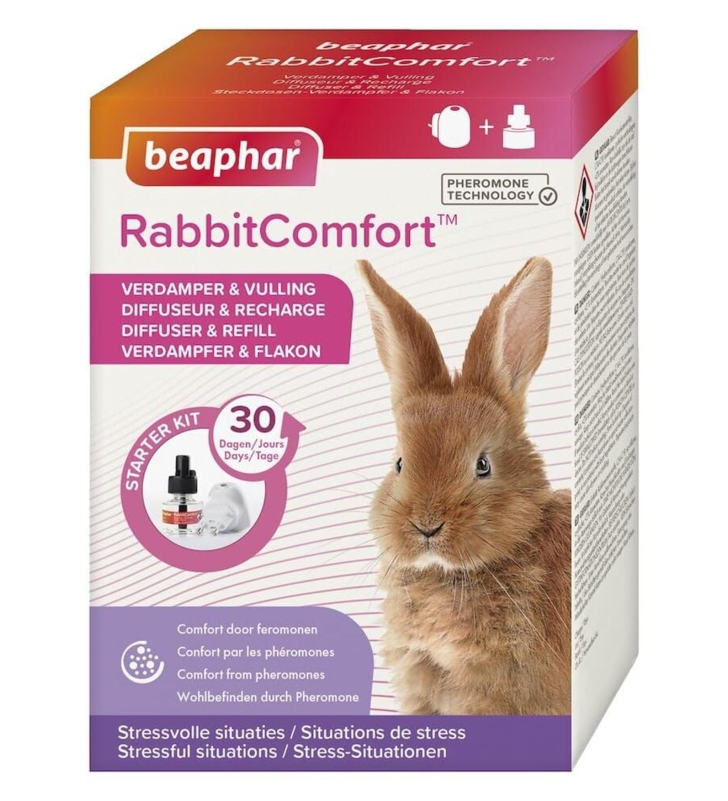 BEAPHAR RABBITCOMFORT - Electric pheromone diffuser for rabbits - Reduces stress and unwanted behavior without dependency or drowsiness - Ready to use - 1 Plug + 1 Refill 48 ML