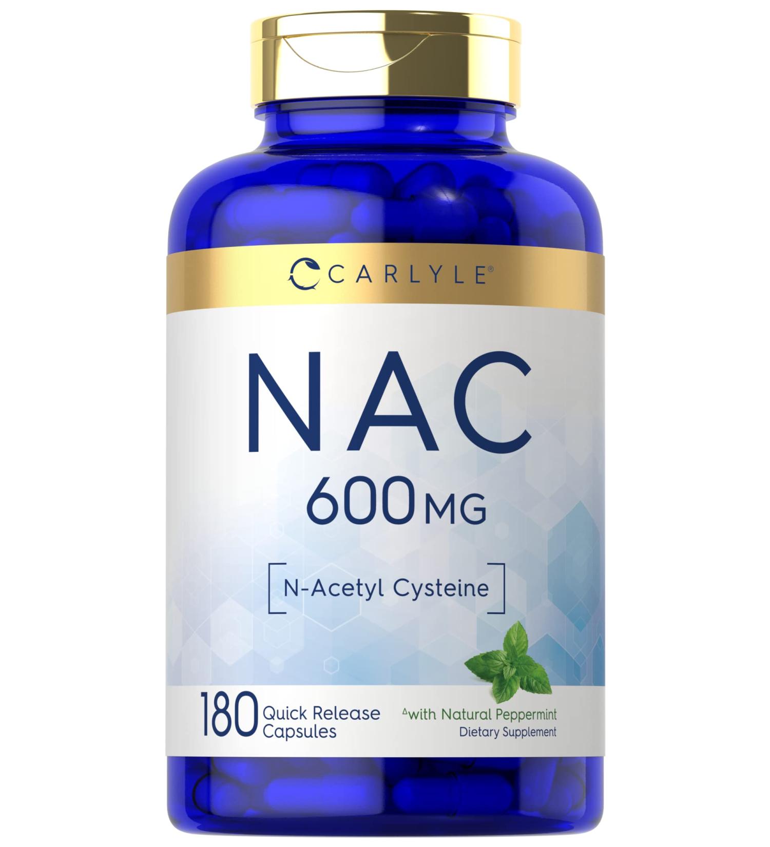 Carlyle NAC N-Acetyl Cysteine 600mg | 180 Capsules with Peppermint | Non-GMO Gluten Free Supplement - Buy Online on GoSupps.com