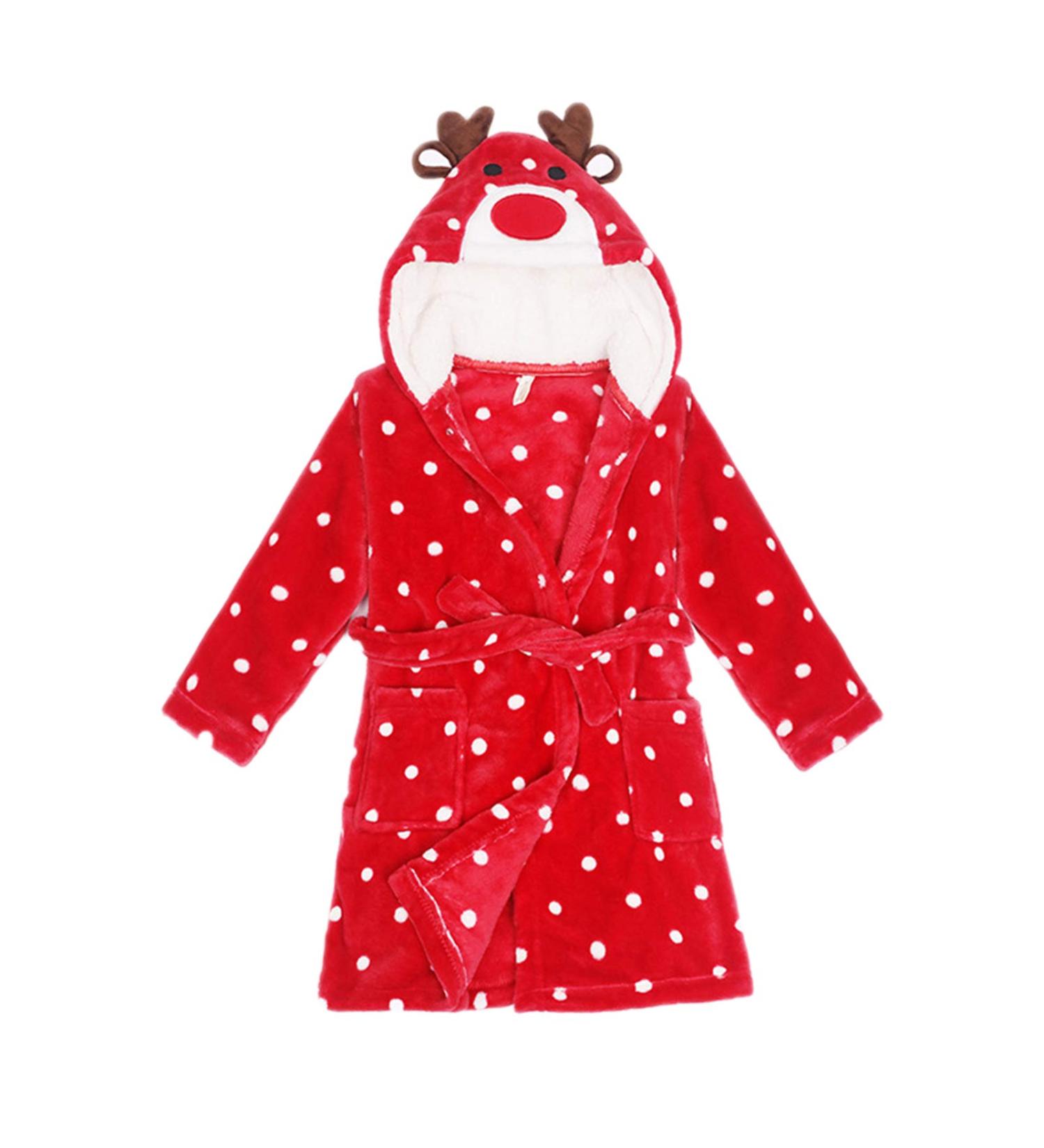Baby boys & girls unisex bathrobe 0-24 months soft plush flannel fleece hooded bathrobe plush animal face bathrobe for babies toddlers newborn 3-4 months Christmas renier red