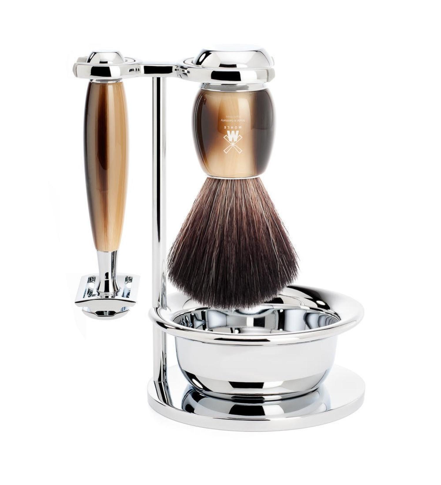 M HLE Vivo Shaving Set - Black Fibre Safety Razor with Bowl - Luxury Precious Resin Horn Brown - International Shipping Available - Buy Online on GoSupps.com