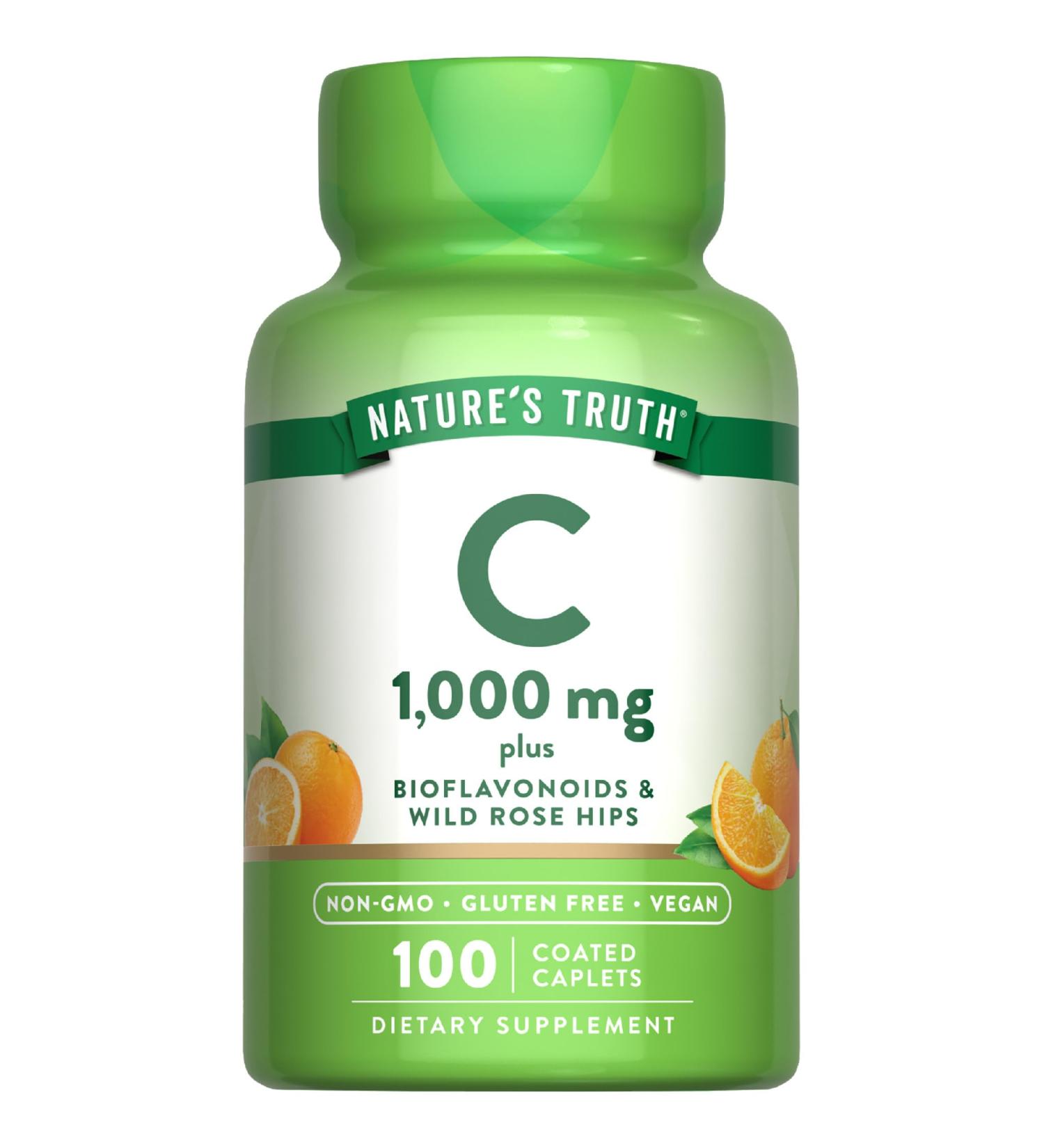 Nature's Truth Vitamin C Bioflavonoids & Rose Hips | 1000mg | 100 Caplets | Vegan Non-GMO and Gluten Free Supplement - Buy Online on GoSupps.com