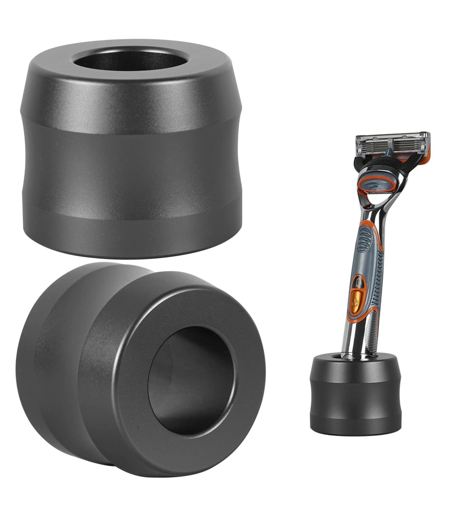 Linkidia Aluminum Alloy Shaving Rack for Men - 22mm Razor Stand Compatible with Heated Razors - Dark Gray - 2-Piece Bathroom Organizer - Buy Online on GoSupps.com