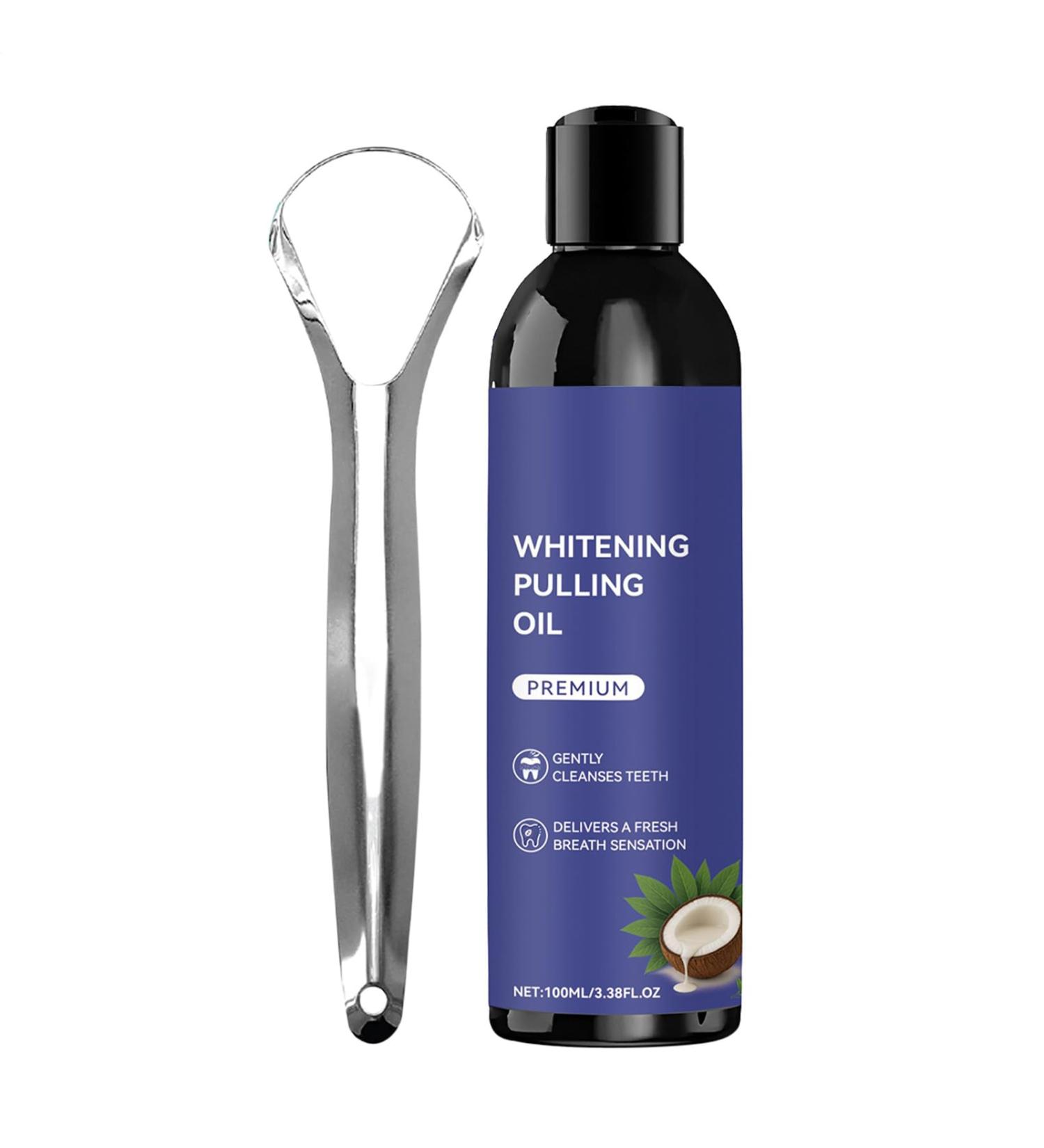 Mouthwash Oil Pulling 100 ml with Tongue Scraper | Daily Oral Cleanser for Teens - Home Travel Morning Night Sleep - Buy Online on GoSupps.com
