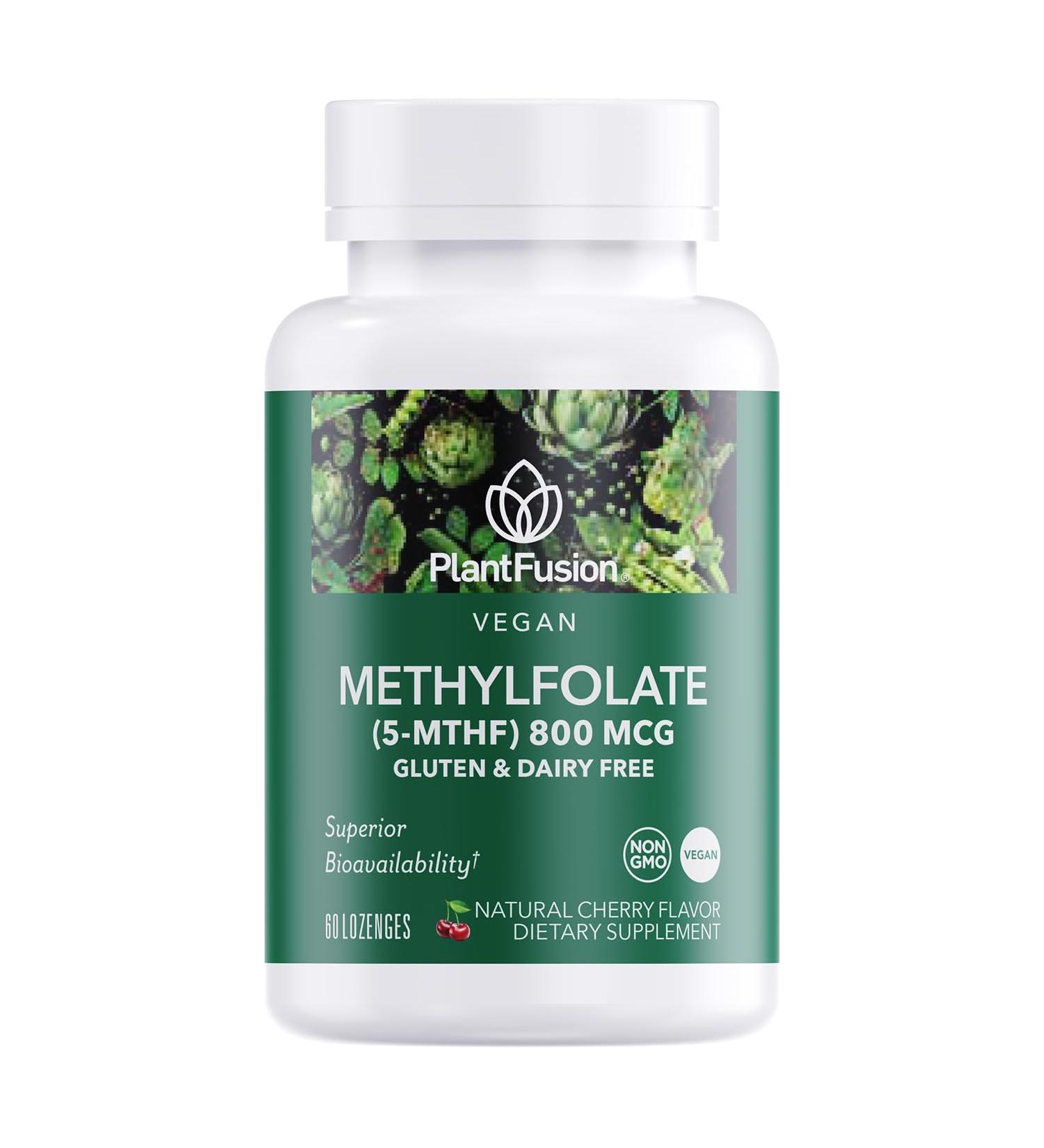 PlantFusion Vegan High Potency Methylfolate 5-MTHF Fast Acting Sublingual Methyl Folate Supplement is 6X More Absorbable - Non-GMO Supports Cardiovascular & Brain - 60 Lozenges - Buy Online on GoSupps.com