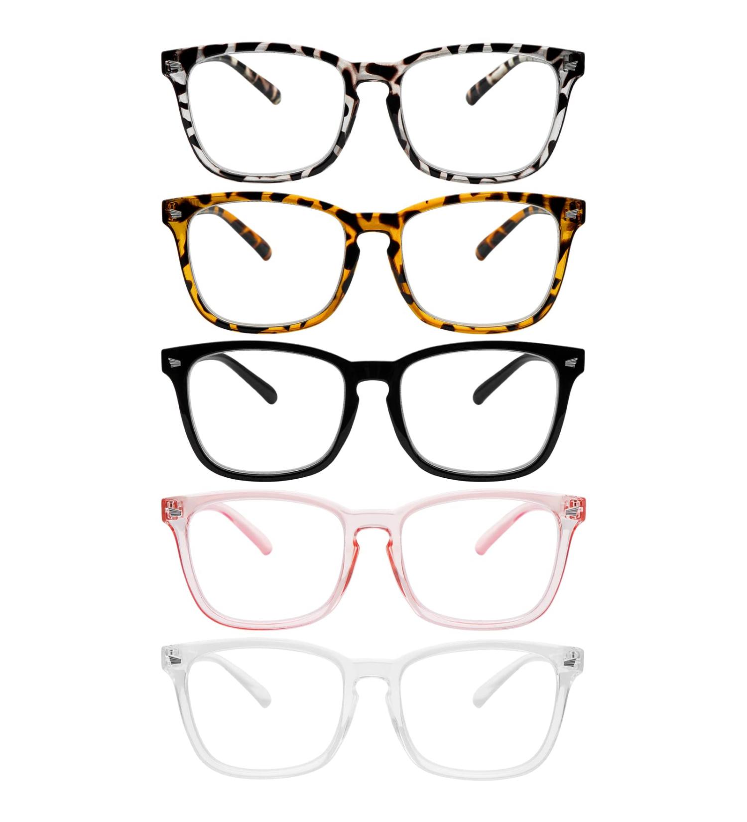 5 Pack Blue Light Blocking Reading Glasses for Women & Men | Fashion Square Computer Readers | Anti UV Nerd Eyeglasses (0.75 Strength - Buy Online on GoSupps.com