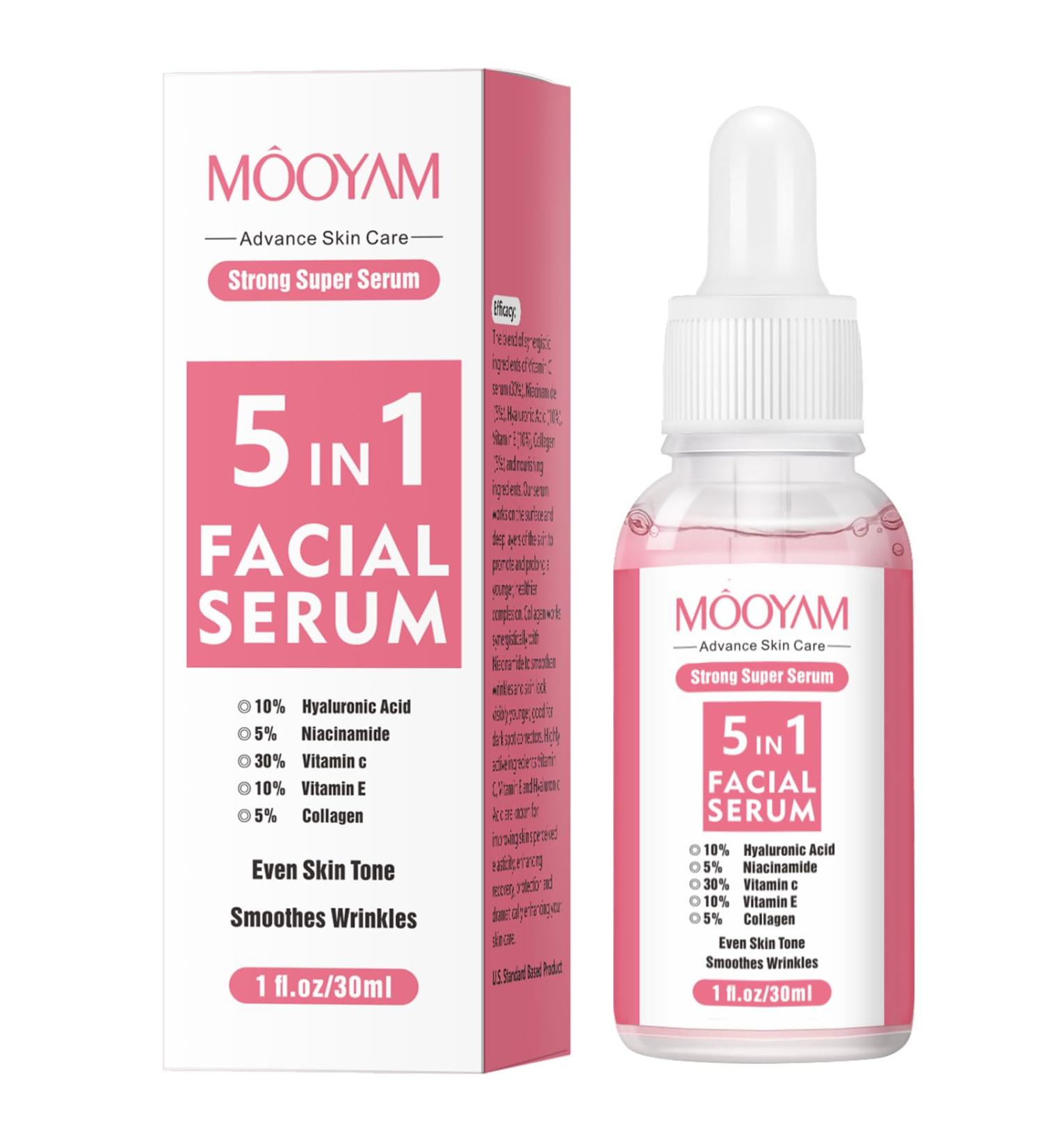 5-in-1 Vitamin C Face Serum for Women | Hyaluronic Acid Vitamin E & Collagen | Dark Spot & Anti-Wrinkle Moisturizer | 30ml - Buy Online on GoSupps.com