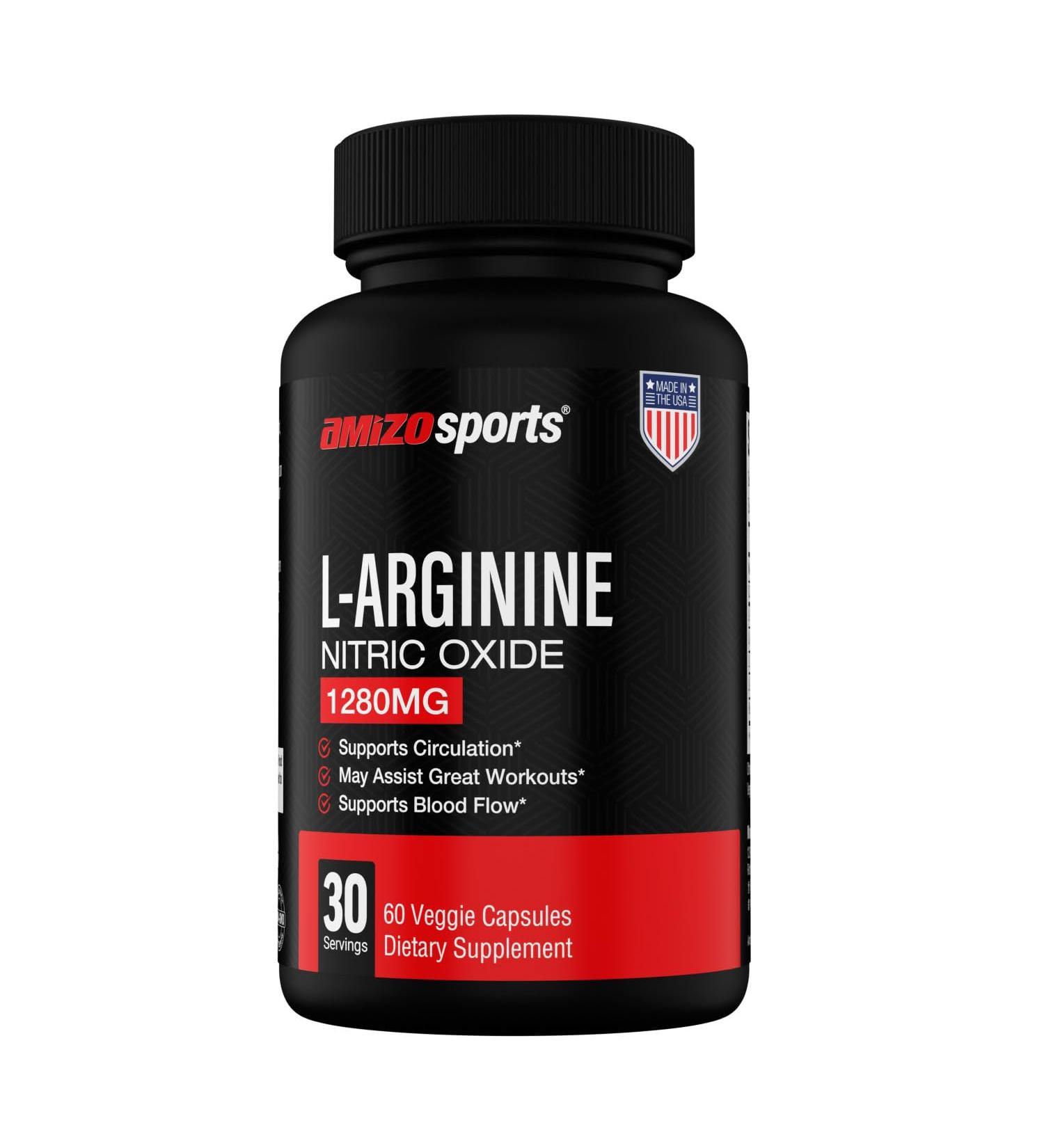 Amizo Nitric Oxide Supplements for Men L-Arginine & L-Citrulline Malate 1280 Mg Nitric Oxide Booster for Muscle Growth & Blood Flow 60 Veggie Caps - Buy Online on GoSupps.com