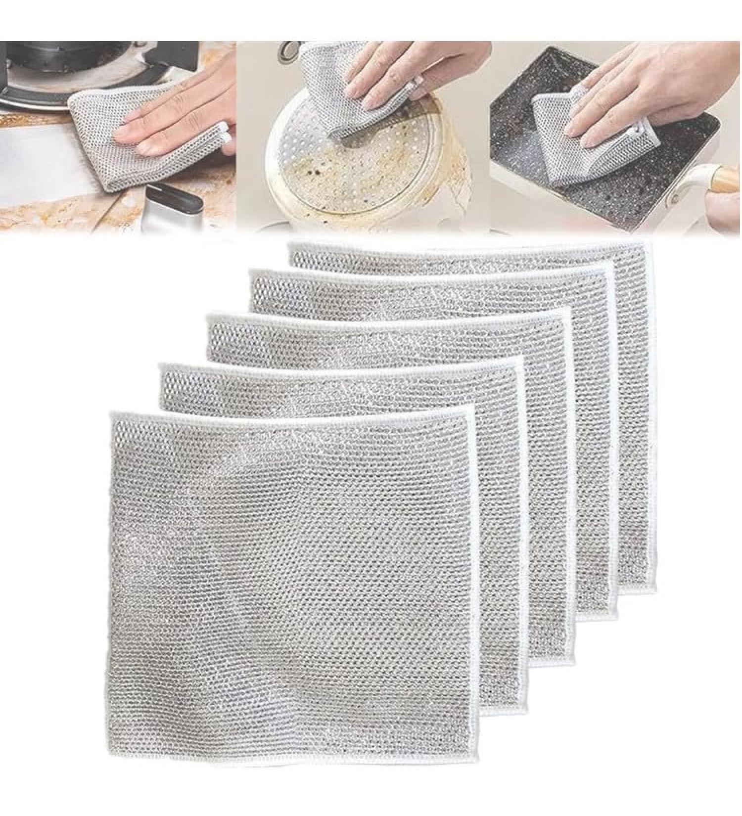 Plushzen Dish Cloths Plushzen Multifunctional Non-Scratch Wire Dishcloth Multipurpose Double Layer Wire Dishwashing Rags for Wet and Dry (5 PCS) - Buy Online on GoSupps.com