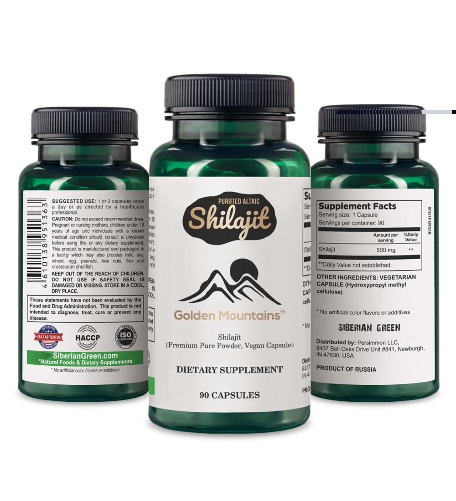 Buy Golden Mountains Shilajit Vegan 90 Capsules | 500 mg Pure Altai Premium Minerals for Optimal Health - Buy Online on GoSupps.com