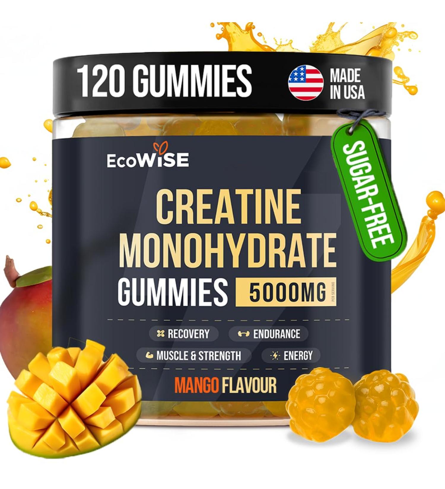 Buy Creatine Monohydrate Gummies 5g | Vegan Gluten-Free Sugar-Free | Strength & Muscle Boost | 120 Count - Mango Flavor - Buy Online on GoSupps.com