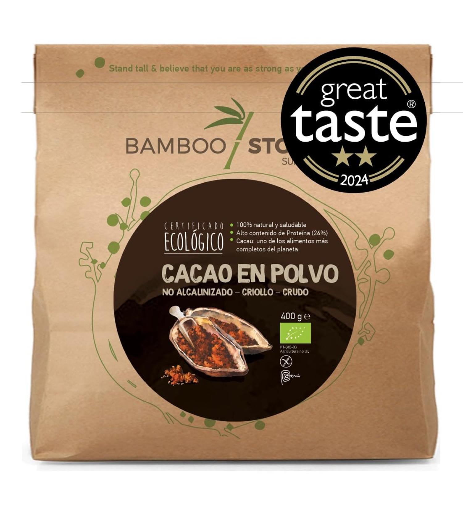 100% CRUE | NOUVEAU | Cacao Poudre | BAMBOO STORY | Biologique | 100% P rou | Criollo Premium | Great Taste Award | Non Alcalinis | 400g | Pur | Sans Sucre | Mati res Grasses 18% - Buy Online on GoSupps.com