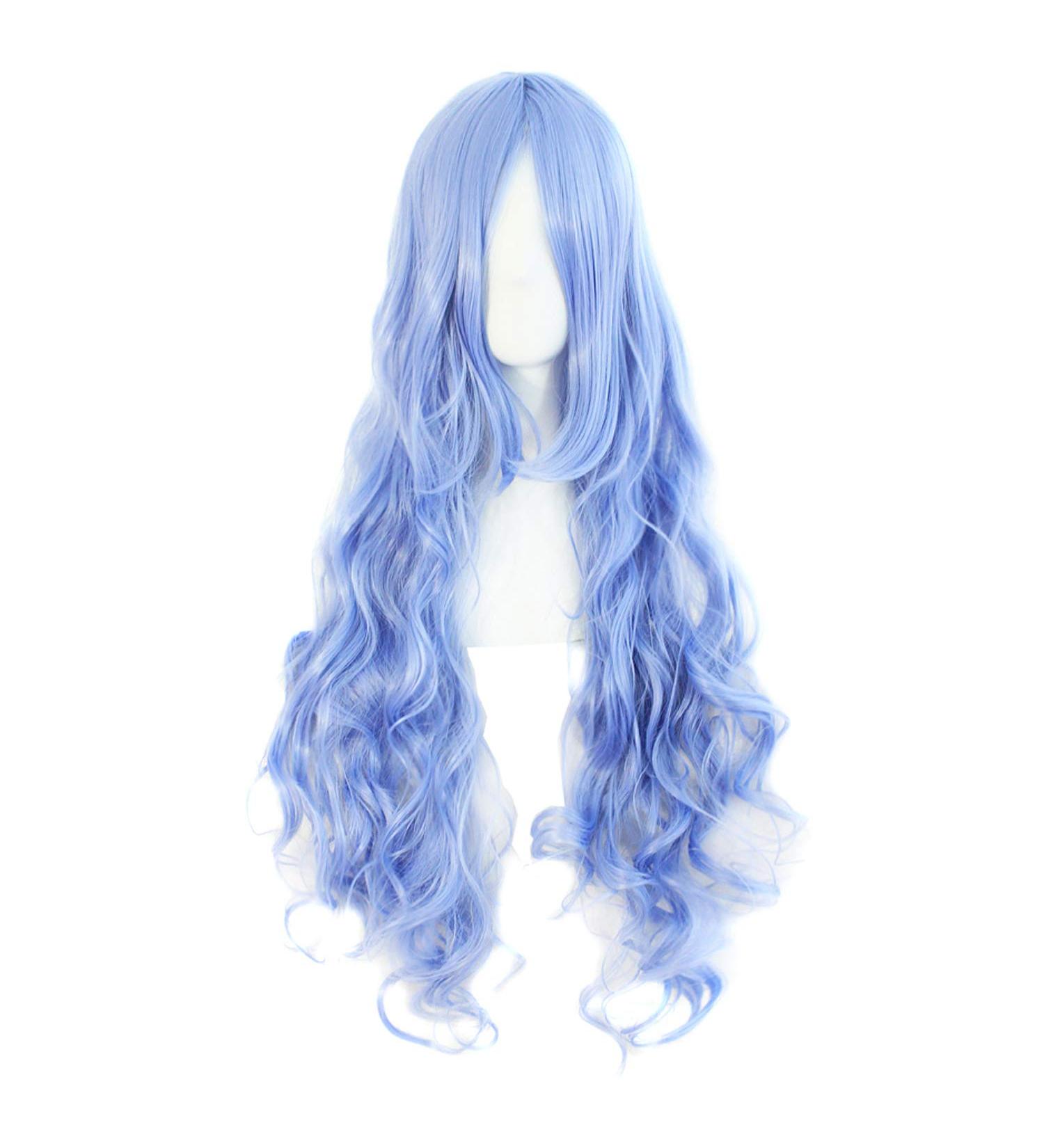MapofBeauty 32 Long Light Blue Spiral Curly Cosplay Costume Wig - Perfect for Anime Parties & Halloween - Buy Online on GoSupps.com