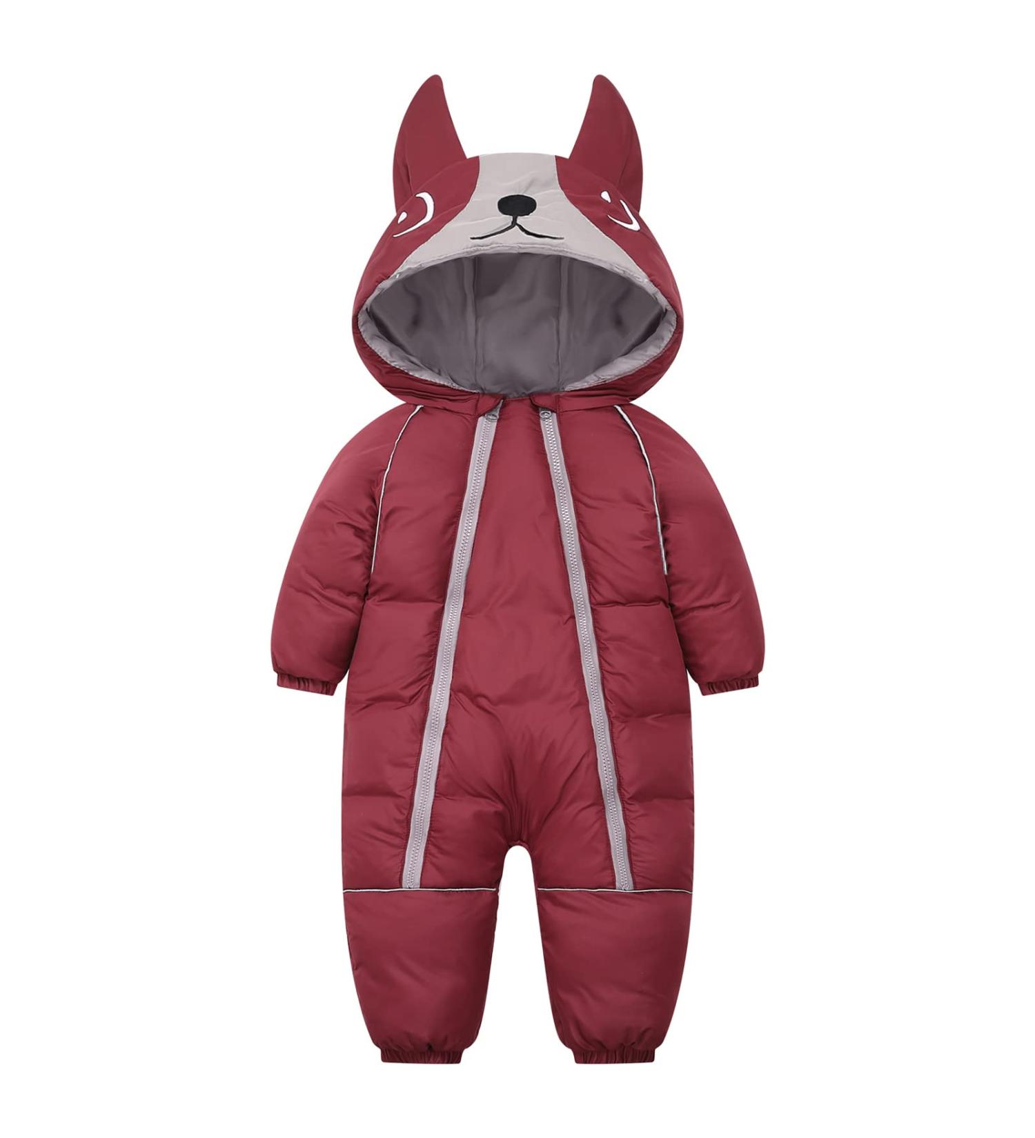 JiAmy Baby Girls' Snowsuit Romper | Winter Hooded Jumpsuit | Burgundy 18-24 Months - Buy Online on GoSupps.com
