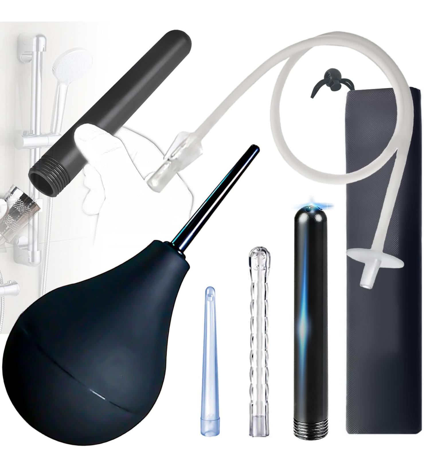 Black Silicone Enema Ball Set - 7.9 oz with 23.6" Hose & 4 Nozzles | Portable Cleaning for Men & Women - Fits Most Shower Systems - International Shipping Available - Buy Online on GoSupps.com