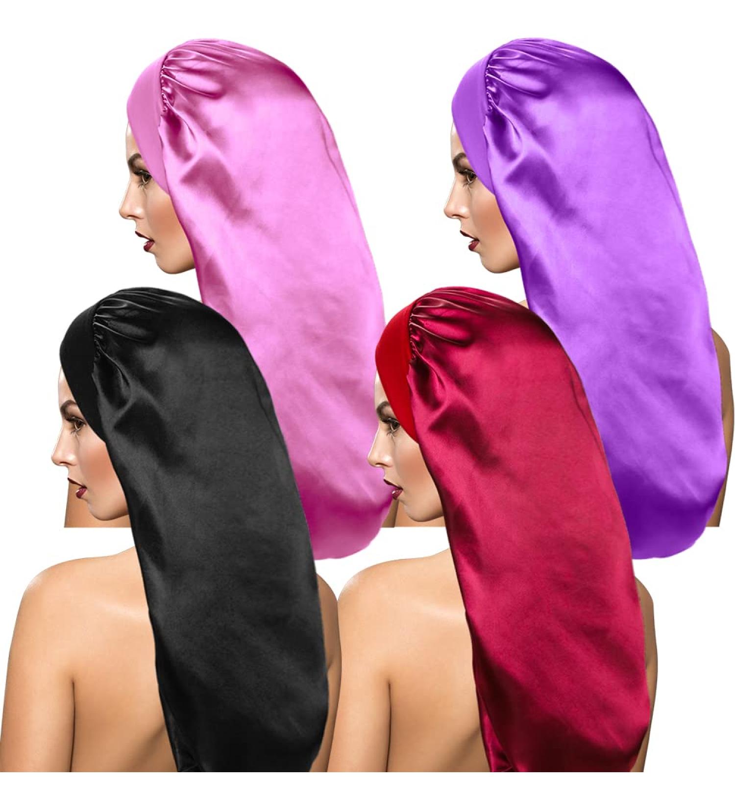 Extra Large Satin Sleep Cap Set for Long Hair & Dreadlocks - 4 Pieces - Buy Online on GoSupps.com