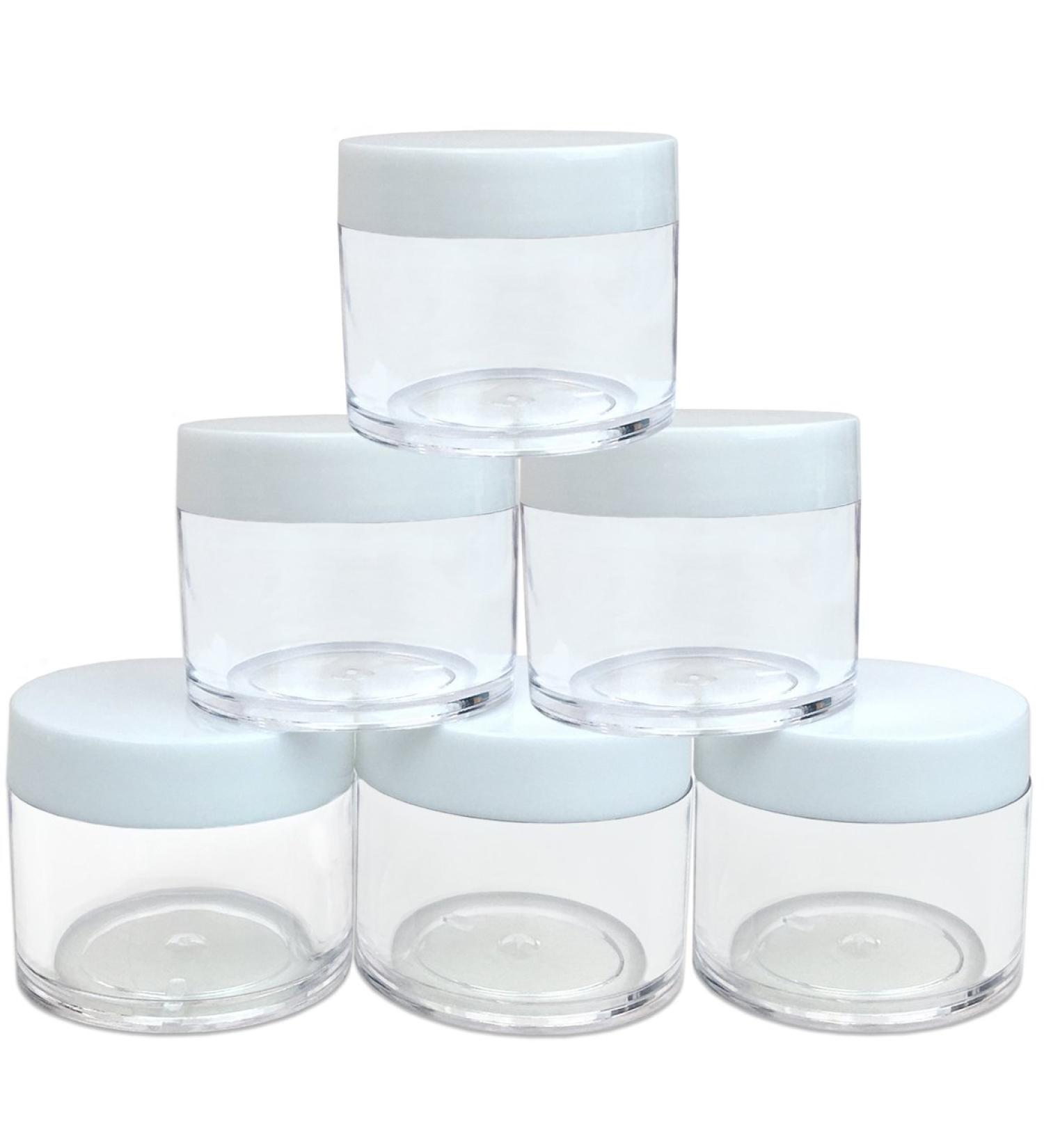 Beauticom 6 Piece 1 oz. Clear Acrylic Jars with Flat Lids for Creams Lotions Makeup & Samples - Ideal for Cosmetics & Herbs - Buy Online on GoSupps.com