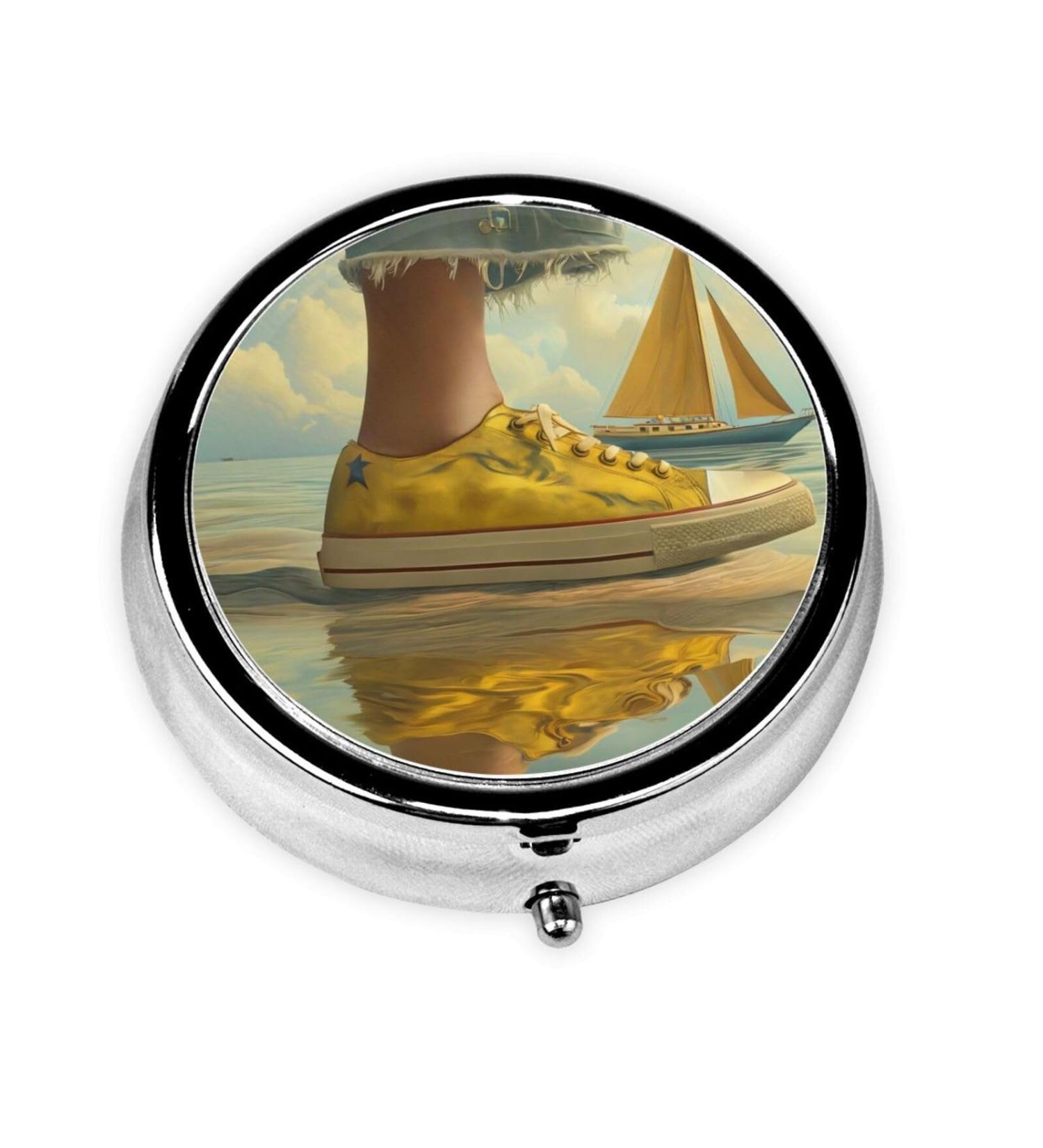 Buy Yellow Canvas Shoes Portable Metal Pill Box - Round Mini 3-Compartment Design for Small Pills | Travel Essential Fastening Design - Buy Online on GoSupps.com