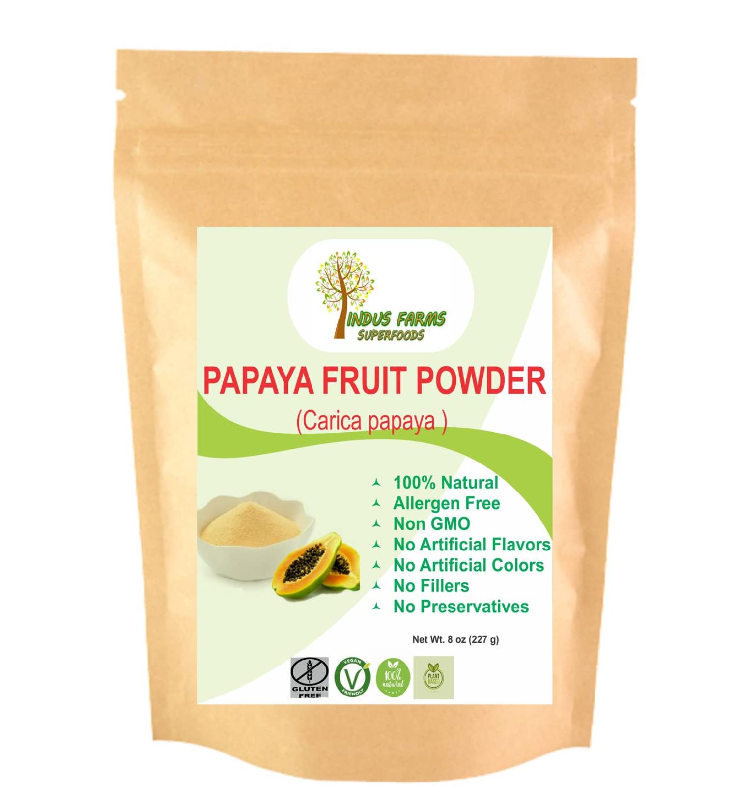 Indus Farms 100% Natural Papaya Fruit Powder 8 oz - Papain Meat Tenderizer for Marinades, Baking, Smoothies & Salads - GMO-Free, Vegan (8 Ounce) - Buy Online on GoSupps.com