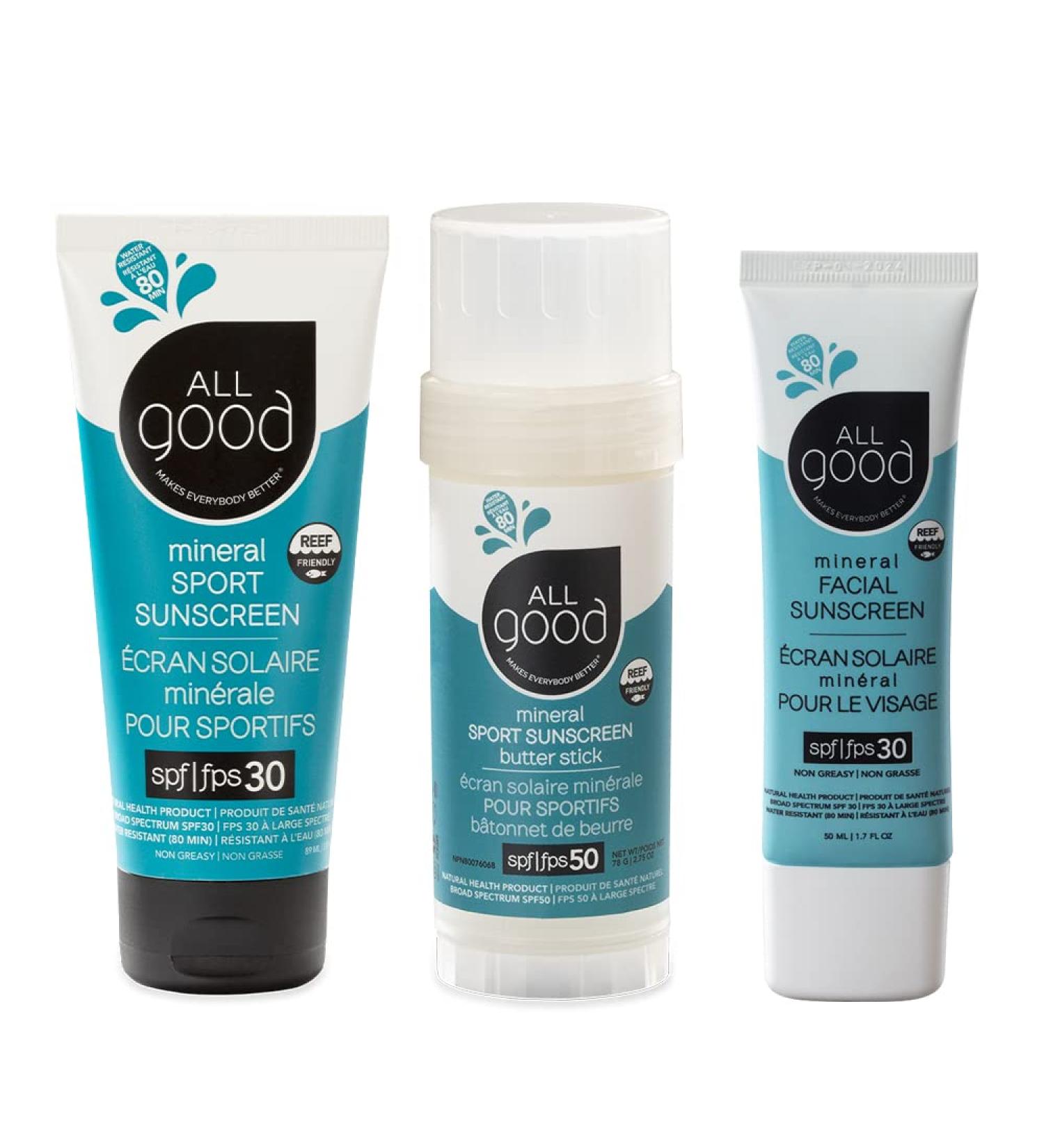 Mineral Sunscreen Bundle: SPF 50 Butter Stick, SPF 30 Lotion & Facial Sunscreen - Broad Spectrum UVA/UVB Protection - Water Resistant - Buy Online on GoSupps.com
