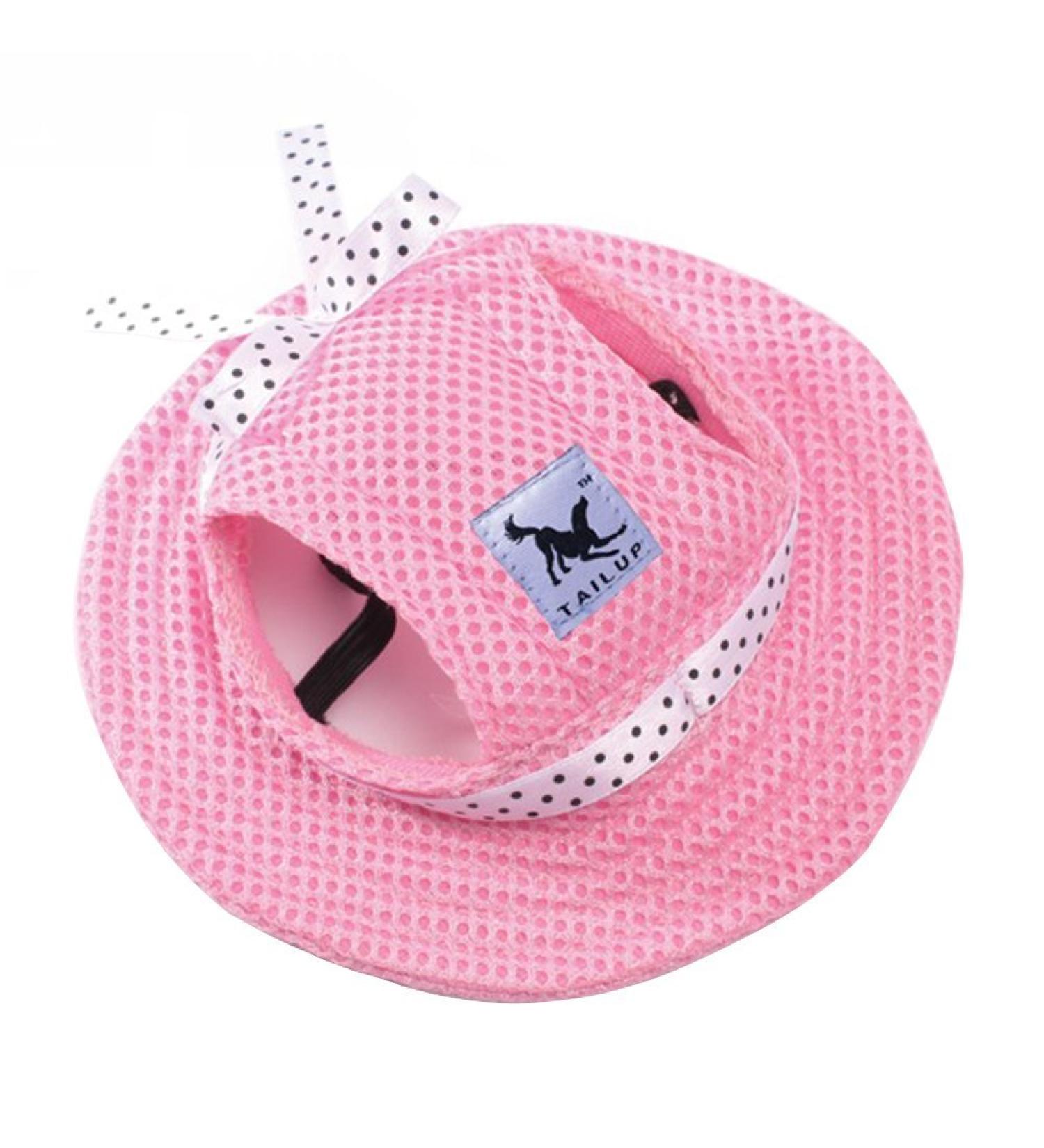 Bbeart pet hats casual sun hat with visor for dogs baseball cap sports hat with ear holes and chin straps for medium -sized dogs and large dogs (L pink for girls) L pink for girls