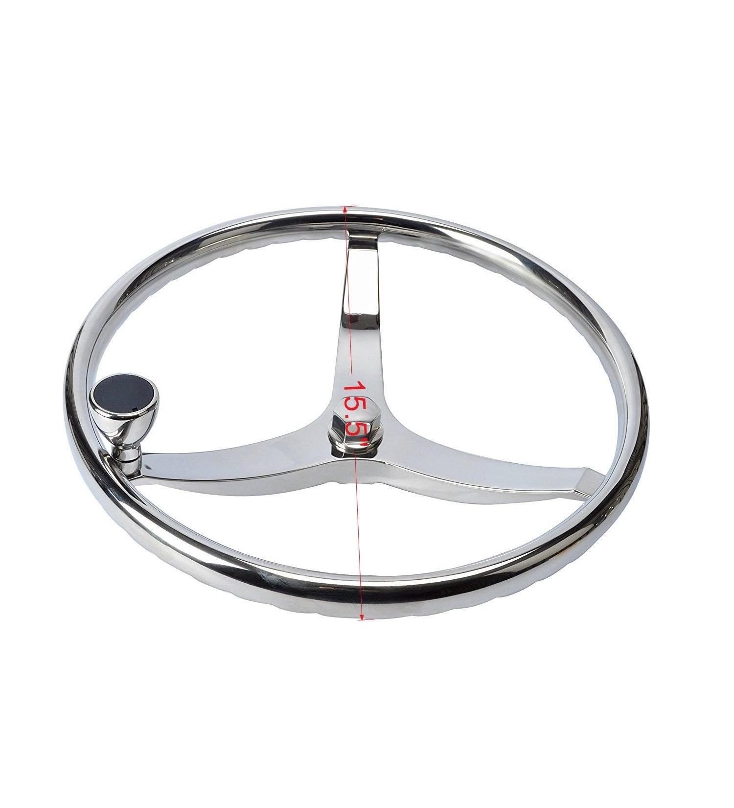 Amarine-made Stainless Steel Boat Steering Wheel 15-1/2 Dia with Turning Knob & 1/2-20 Nut - Ideal for Teleflex Cable Helm - Buy Online on GoSupps.com