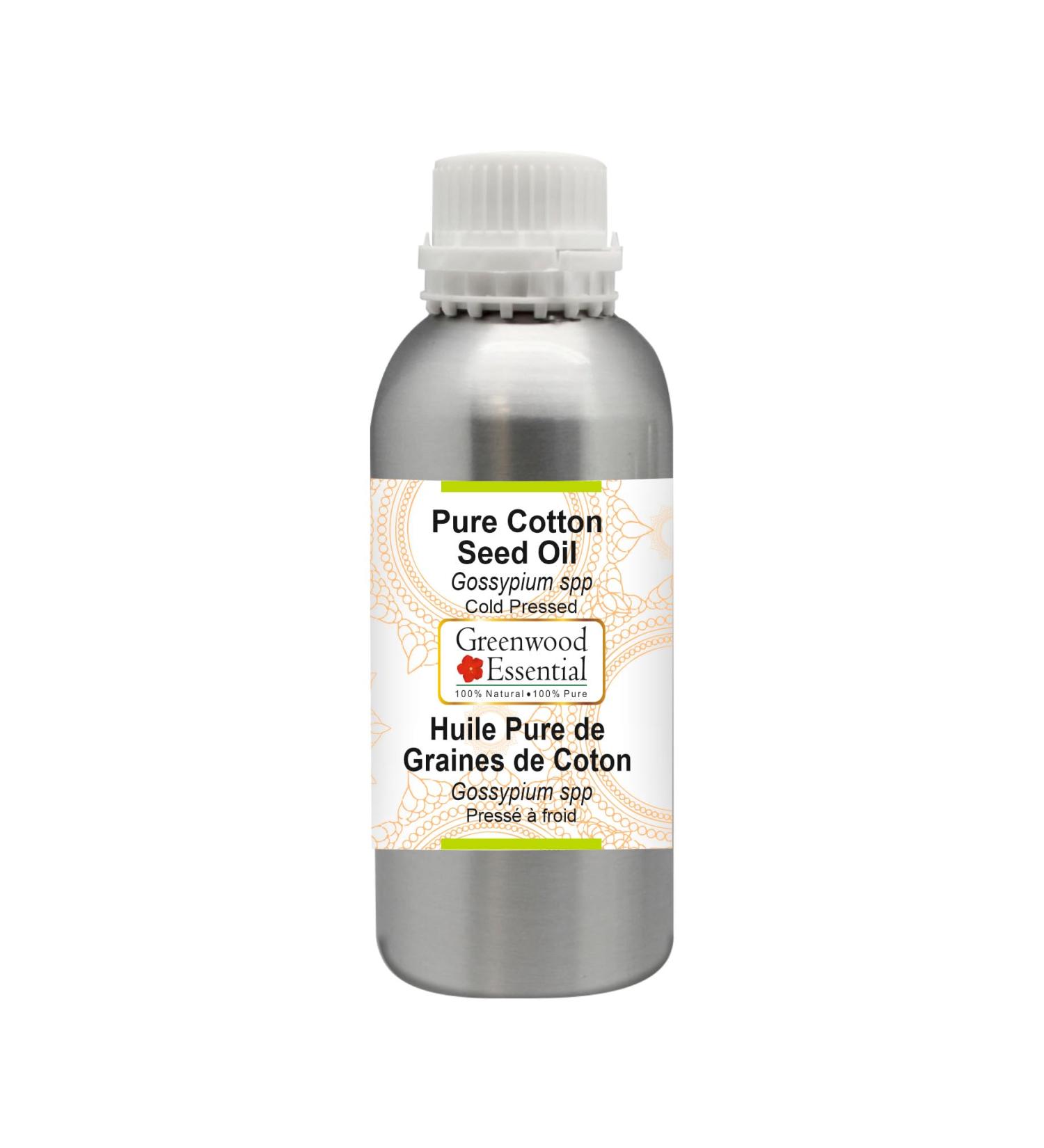 Greenwood Essential Natural Cotton Seed Oil - 630ml (21.3 oz) Cold-Pressed Therapeutic Quality Pure Gossypium Spp - Perfect for Skincare & Cooking - Buy Online on GoSupps.com