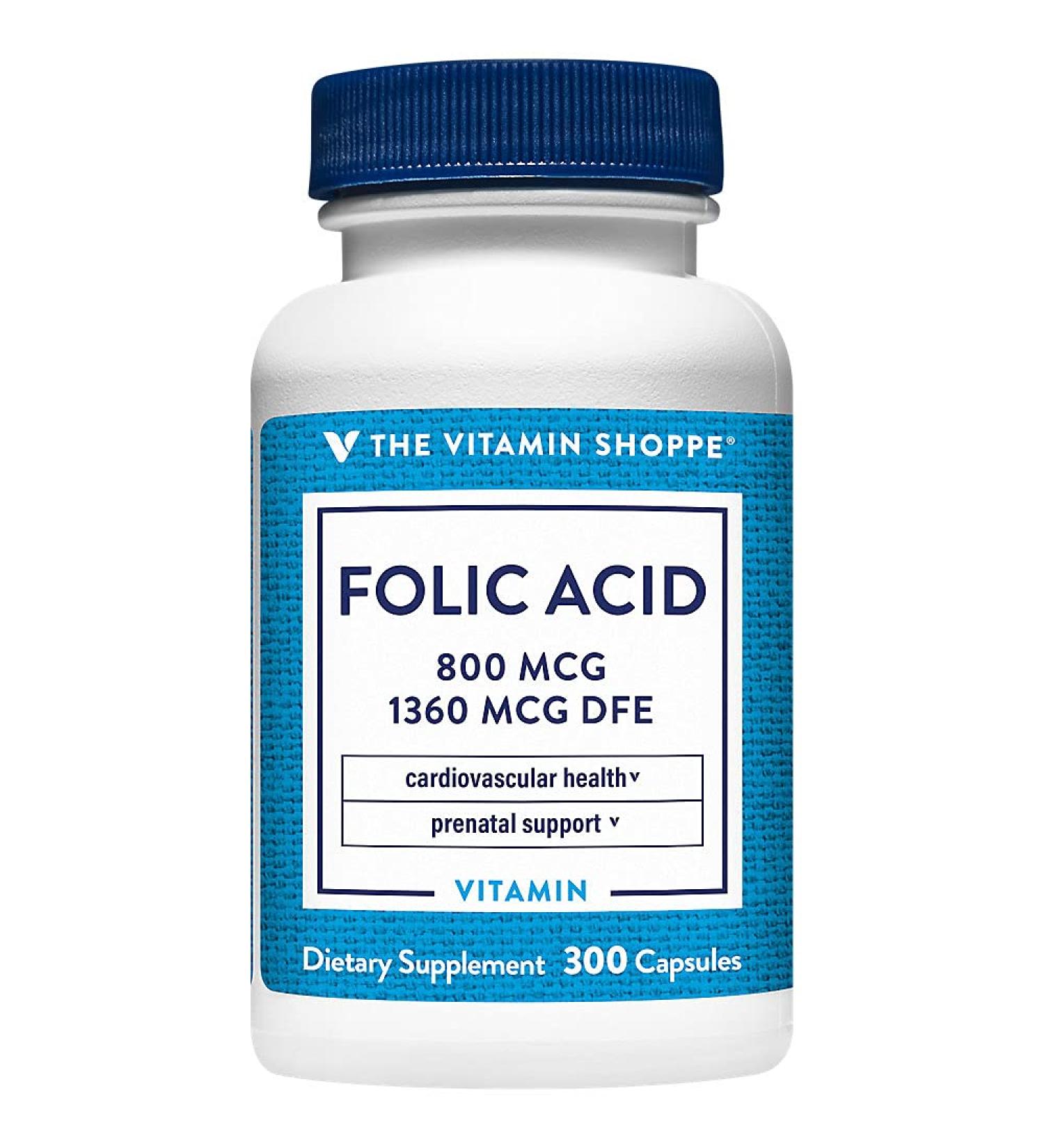 The Vitamin Shoppe Folic Acid 800MCG Supports Prenatal Fetal (300 Capsules) 300 Count (Pack of 1) - Buy Online on GoSupps.com