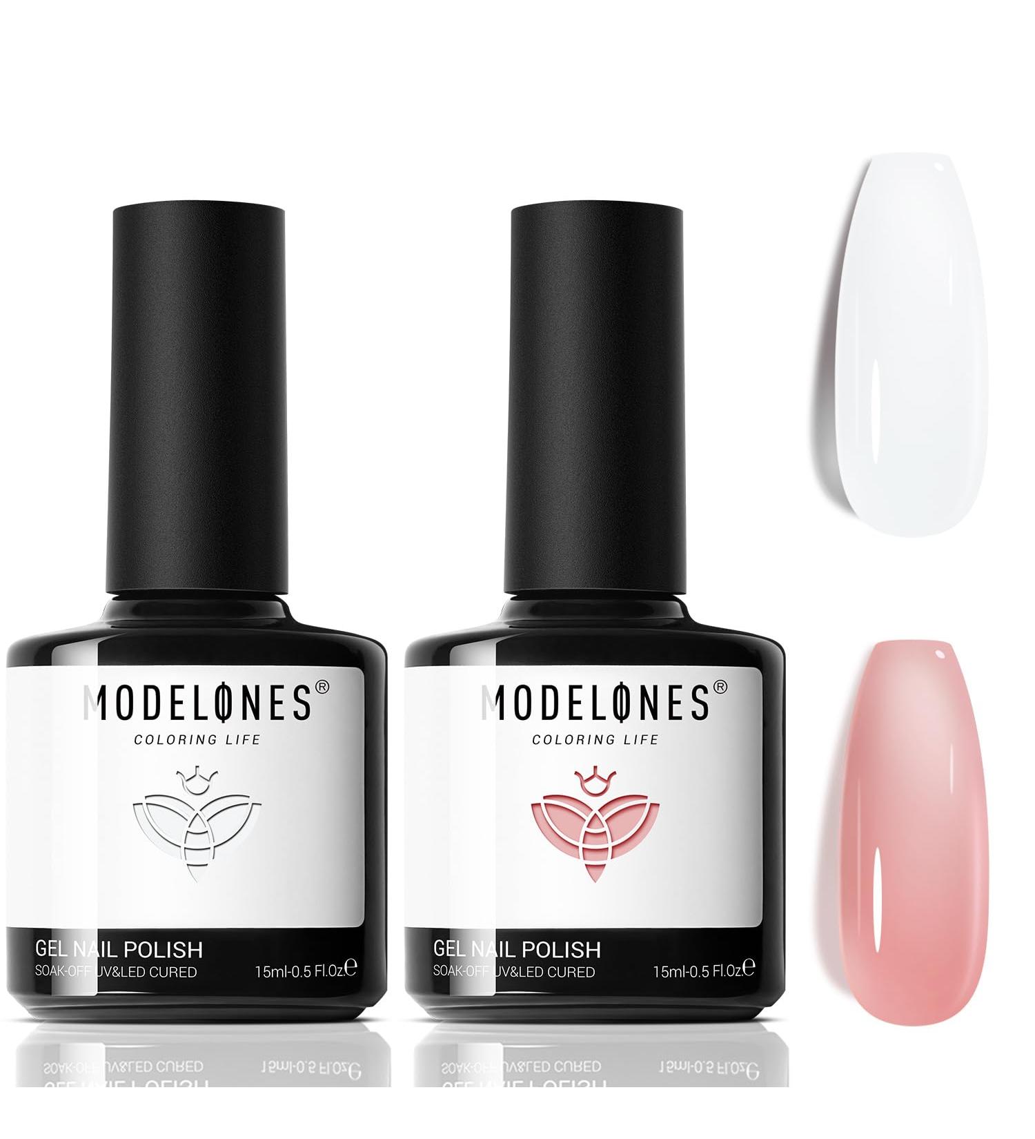 Modelones Gel Nail Polish Set 2Pcs 15ML Milky White and Jelly Pink Gel Polish Jelly Gel Nail Polish Soak Off LED Translucent Nail Gel Polish Art Starter Manicure Salon Milky White Jelly Pink - Buy Online on GoSupps.com