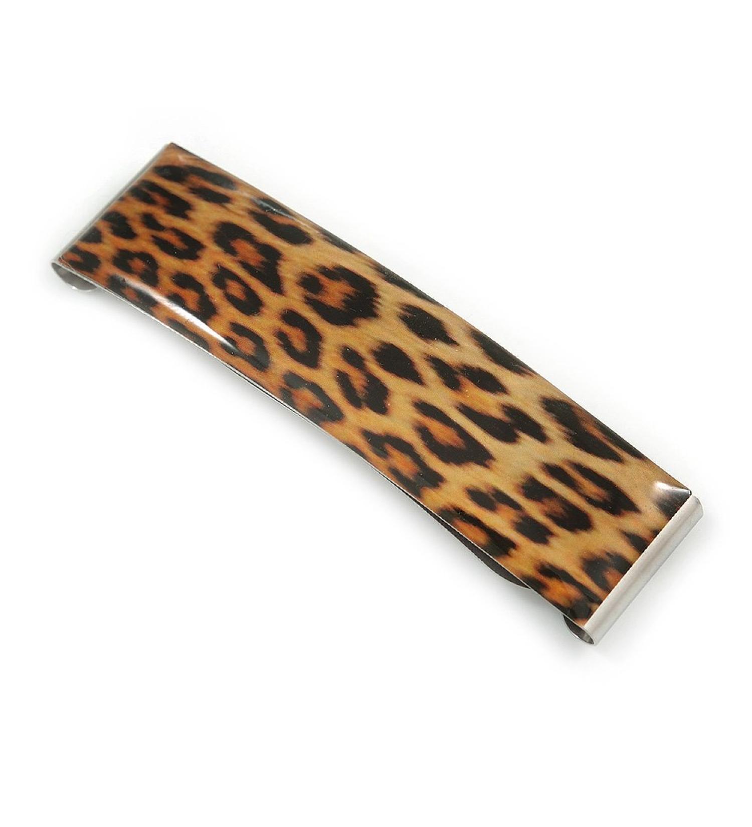 'Clic Clic' Stylish Animal Print Hair Slide/Grip/Hair Clip with Silver Tone Closure - 70mm Across - Buy Online on GoSupps.com