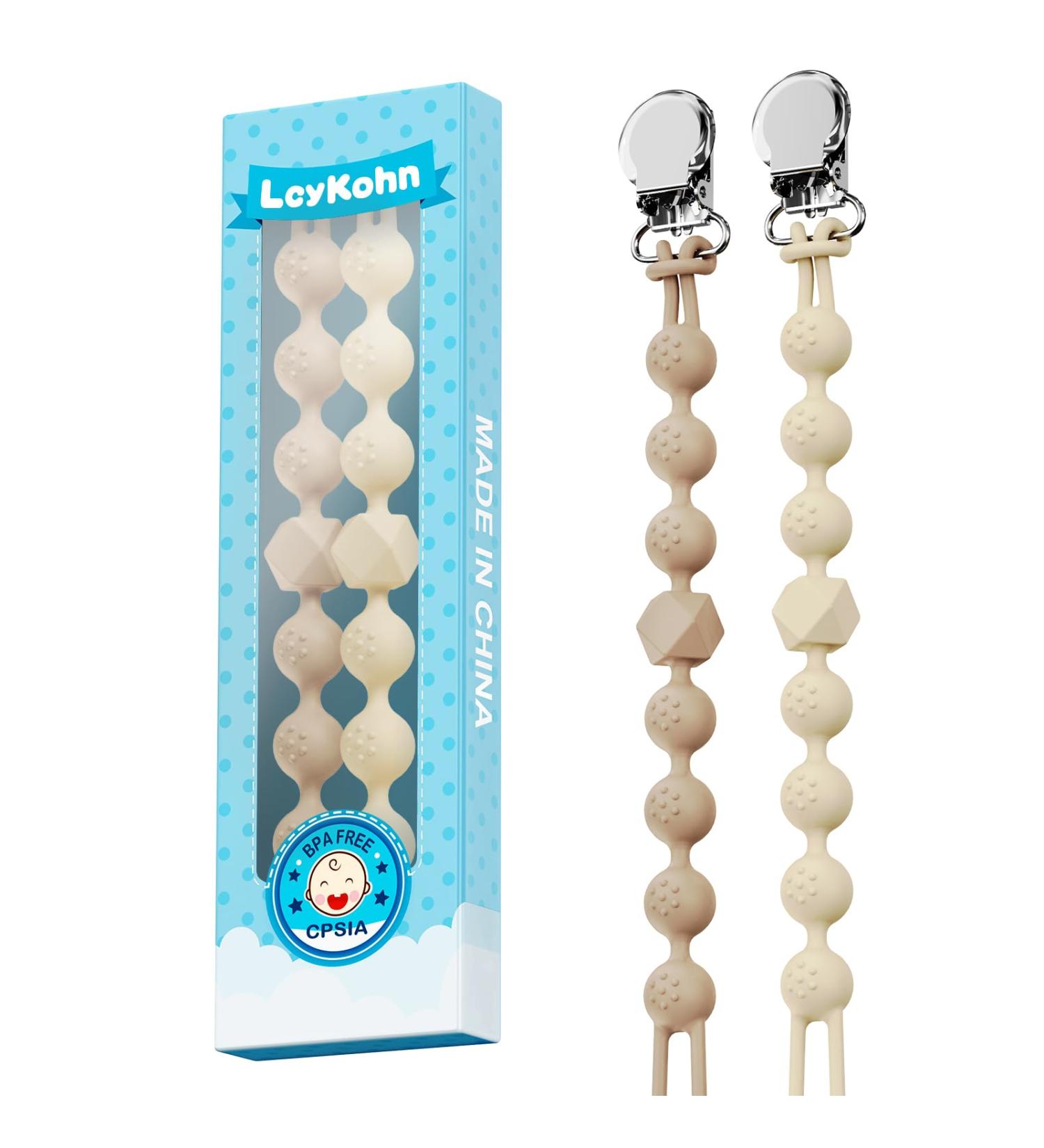 LcyKohn Silicone Pacifier Clip 2-Pack - Durable Textured Holder for Baby Boy or Girl - Fits Most Pacifier Styles - Toast & Buttercream Design - Buy Online on GoSupps.com