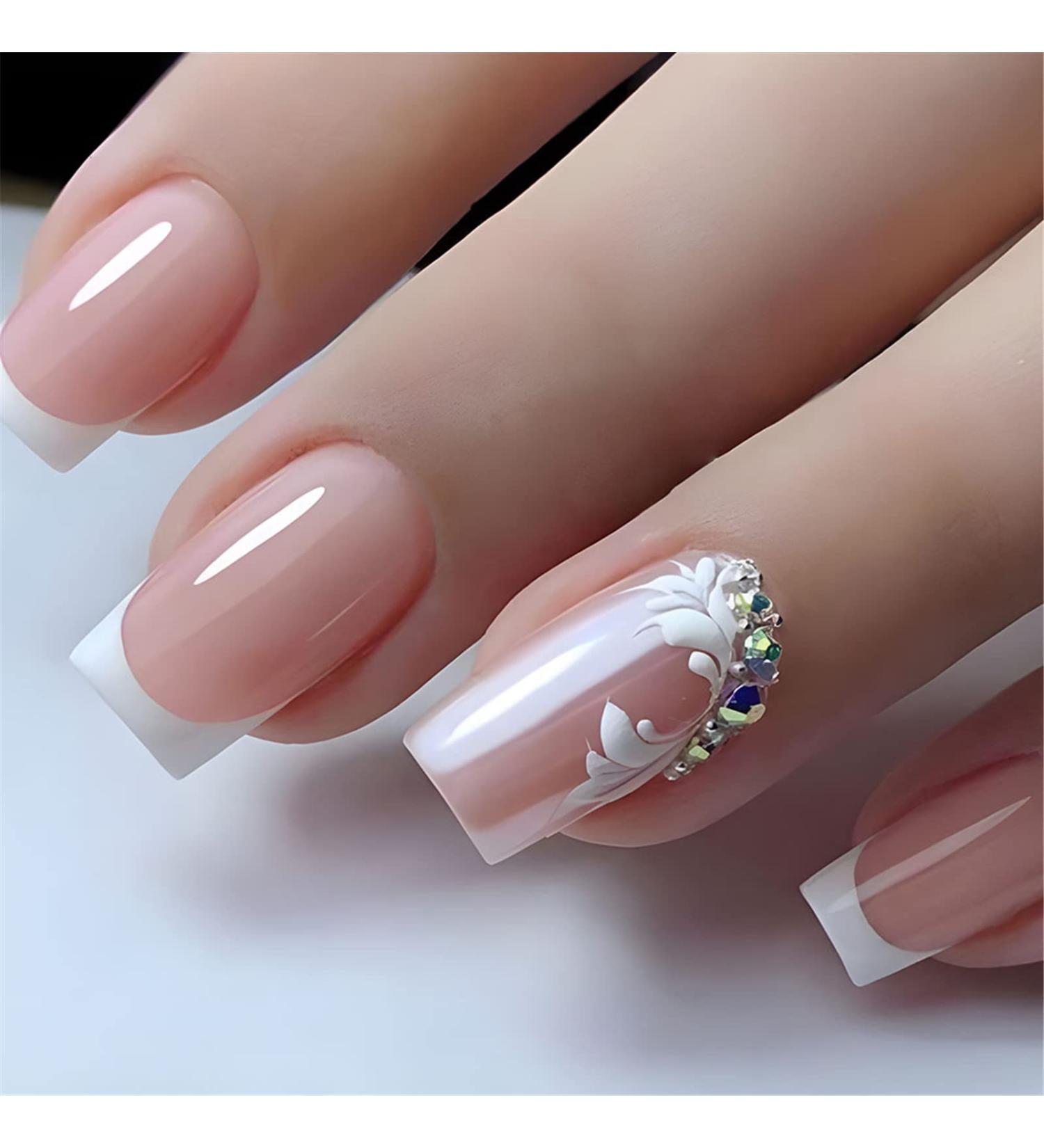 VOTACOS Short Square Press on Nails - Nude False Nails with Flower Design for Women - Buy Online on GoSupps.com