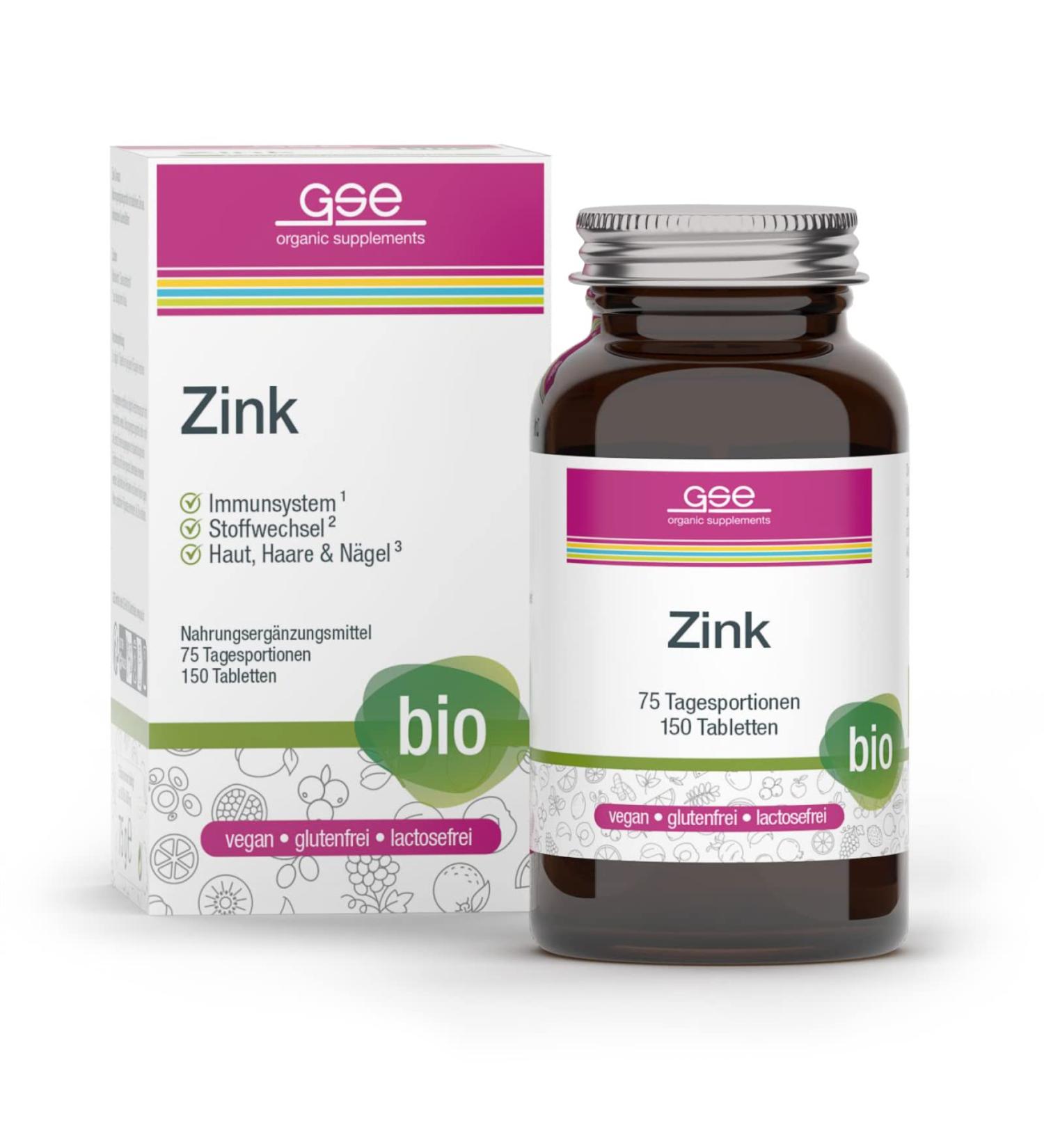 GSE Organic Zinc Tablets - Vegan Bio Zinc for Immune Support Metabolism & Skin Health - 150 Tablets from Germany - Laboratory Tested - Buy Online on GoSupps.com