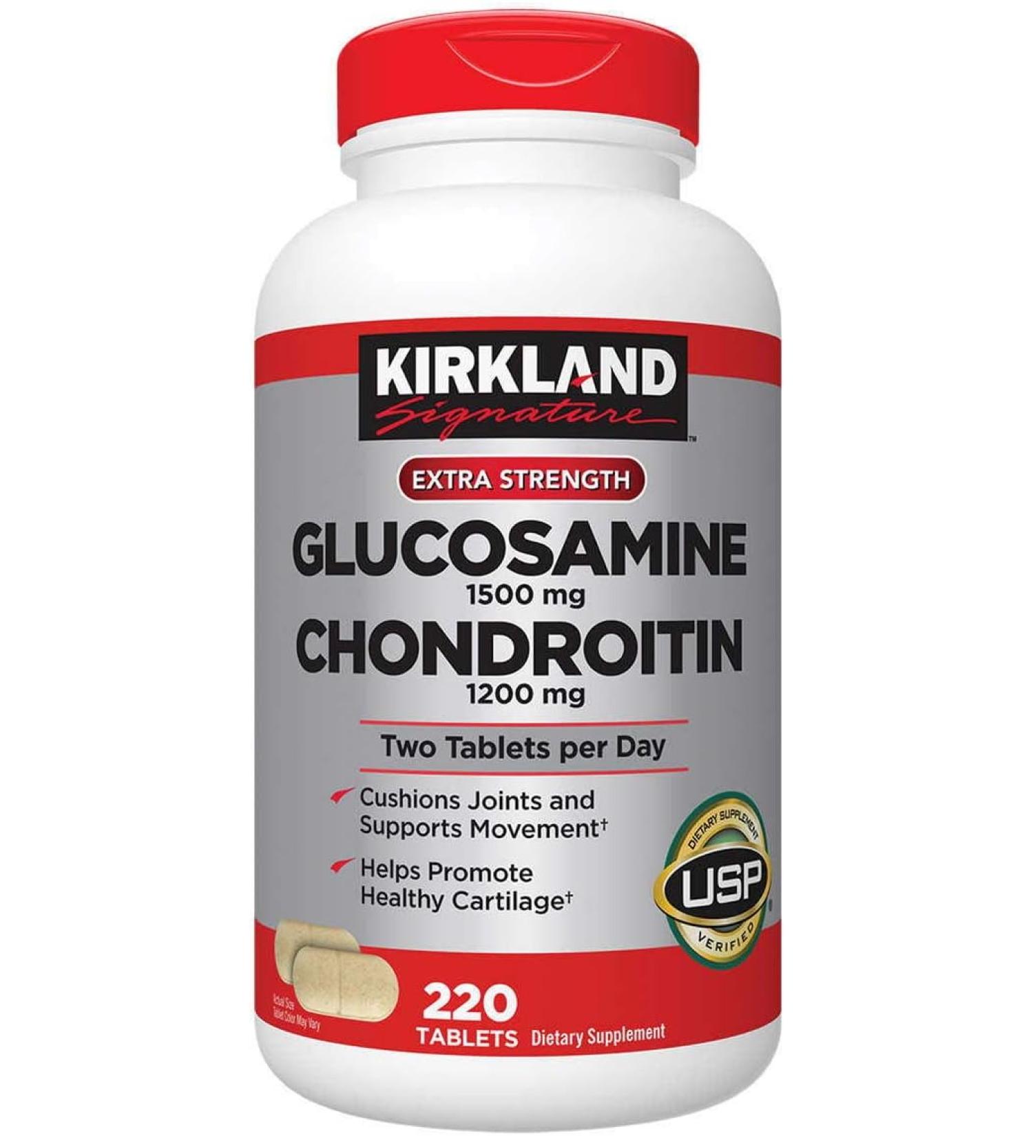 Kirkland Signature Glucosamine & Chondroitin - Glucosamine 1500 mg - Chondroitin 1200 mg - 220 Tablets - pack of 12 - Buy Online on GoSupps.com