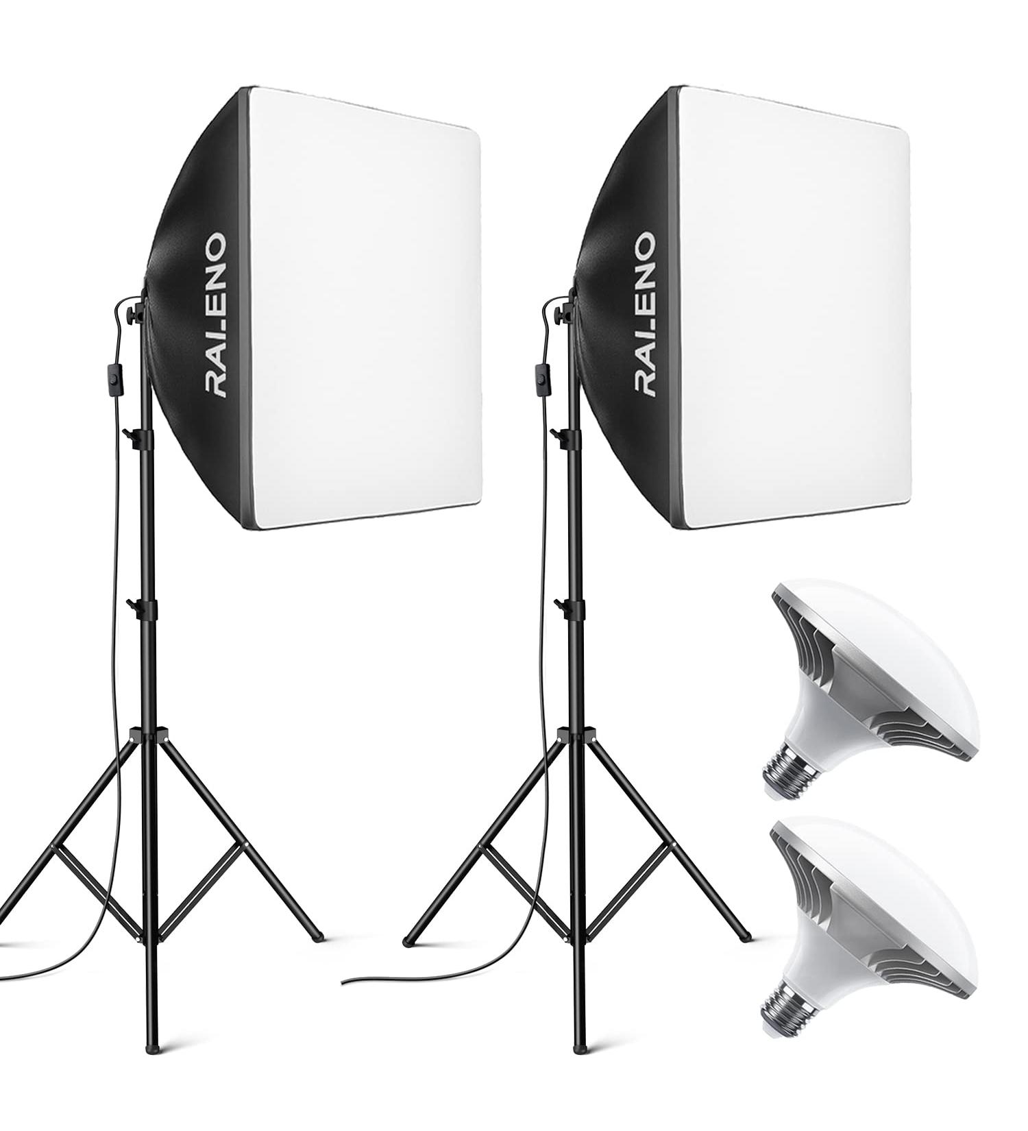 RALENO Softbox Lighting Kit with 50W LED Bulbs for Portrait and Product Photography | 20''X20'' Reflectors for Live Streaming and Advertising - Buy Online on GoSupps.com