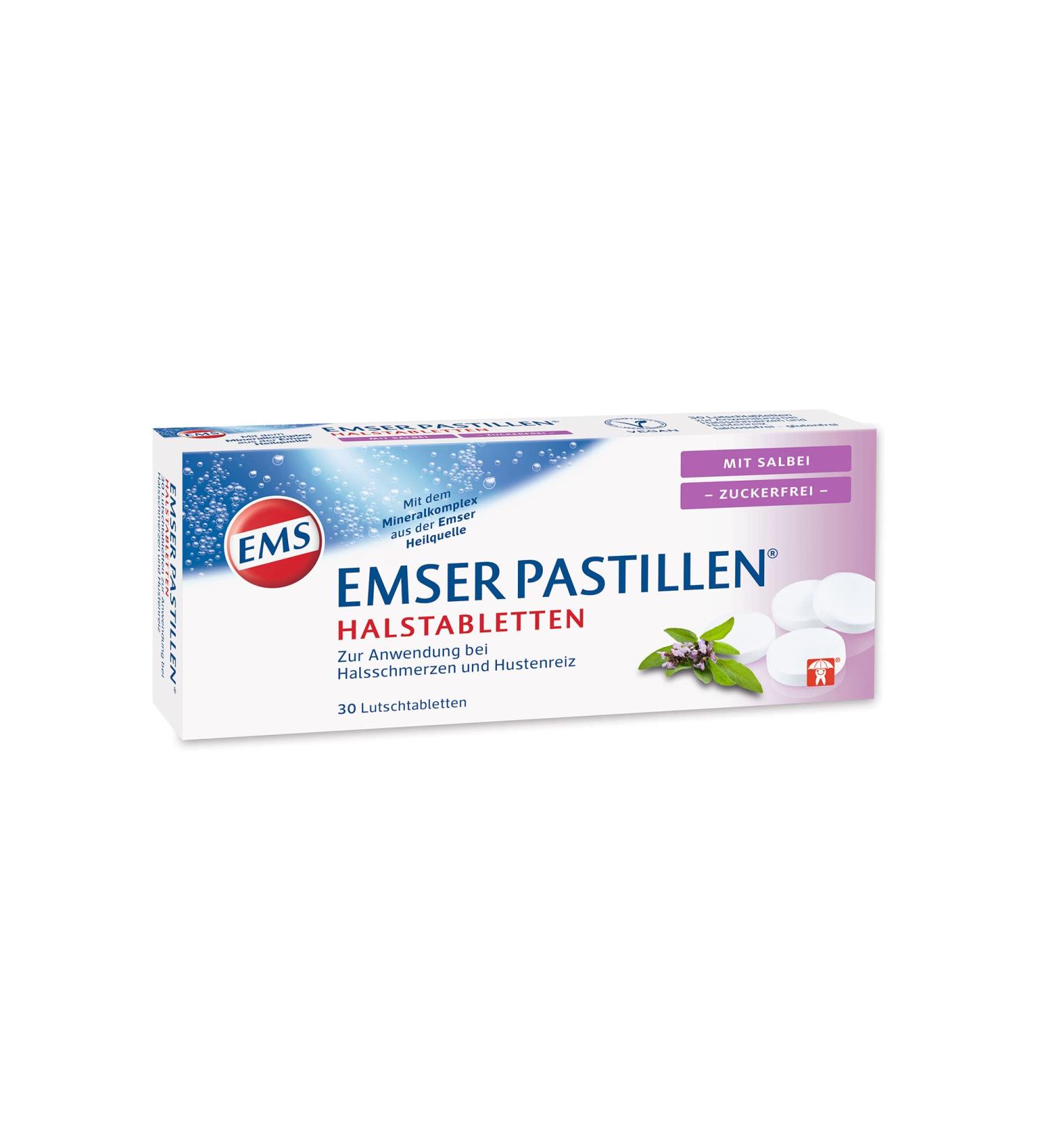 Emser Pastilles Half Tablets with Sage - Sugar-Free Sore Throat Relief & Cough Suppressant - 30 Pieces - Buy Online on GoSupps.com