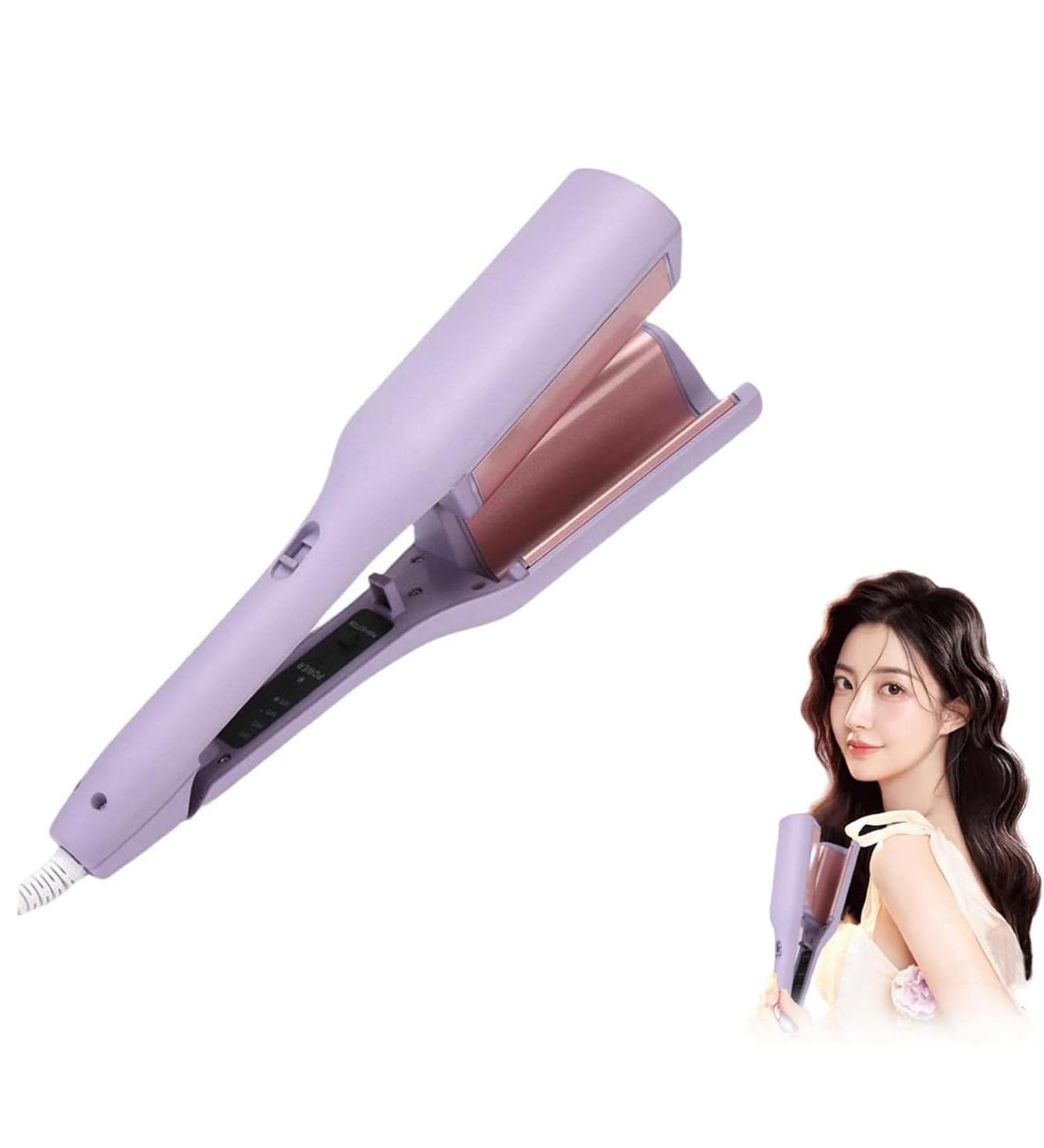 Big Wave Hair Curler Iron Wand 32mm Romantic French Egg Roll Curling Iron Multifunctional Ceramic V-Shaped Hair Curling Iron 4 Gears Temperature Fast Heating for Long or Short Hair (Purple) - Buy Online on GoSupps.com