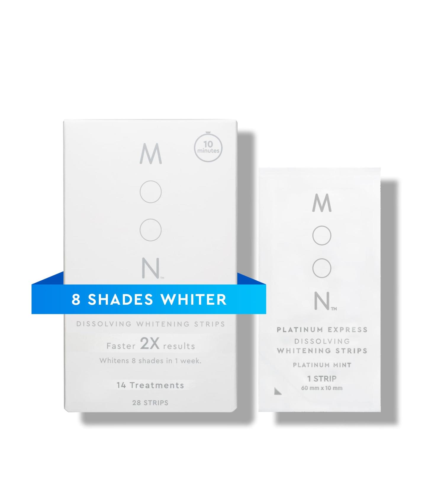 MOON Platinum Express Teeth Whitening Strips | Whiten Up to 8 Shades in 1 Week | Enamel Protection | Vegan & Gentle for Sensitive Teeth | Fast-Dissolving Winter Mint Flavor - Buy Online on GoSupps.com