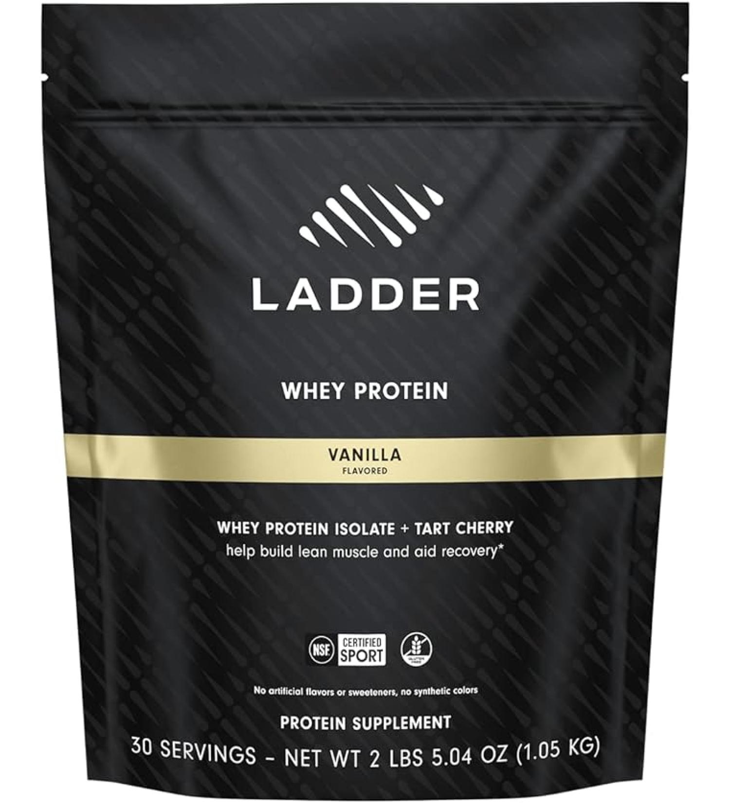 LADDER Grass-Fed Whey Protein Powder - 26g Protein for Muscle Gain - 7g BCAAs - NSF Certified - Vanilla Flavor - 30 Servings - Buy Online on GoSupps.com