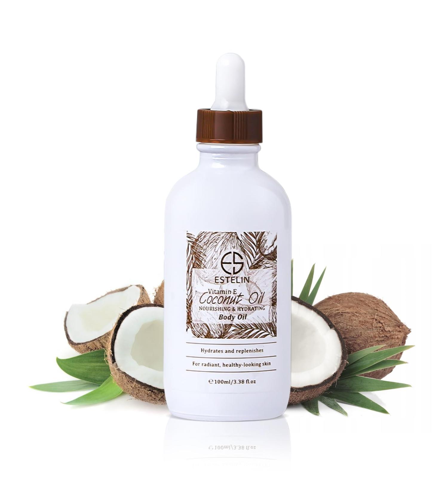 Coconut Oil Body Oil - Enriched with Vitamin E Moisturizing & Nourishing Formula 3.38 fl oz | International Shipping Available - Buy Online on GoSupps.com