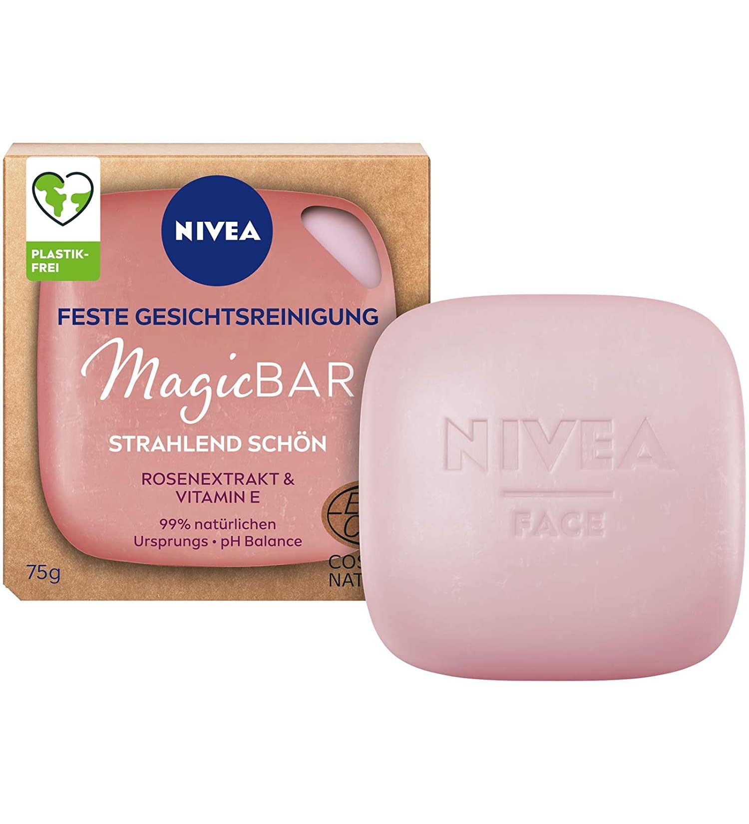 Nivea MagicBar Solid Facial Cleanser 75g - Natural & Radiant Skin with Rose Extract & Vitamin E | Certified Cosmetics - Buy Online on GoSupps.com