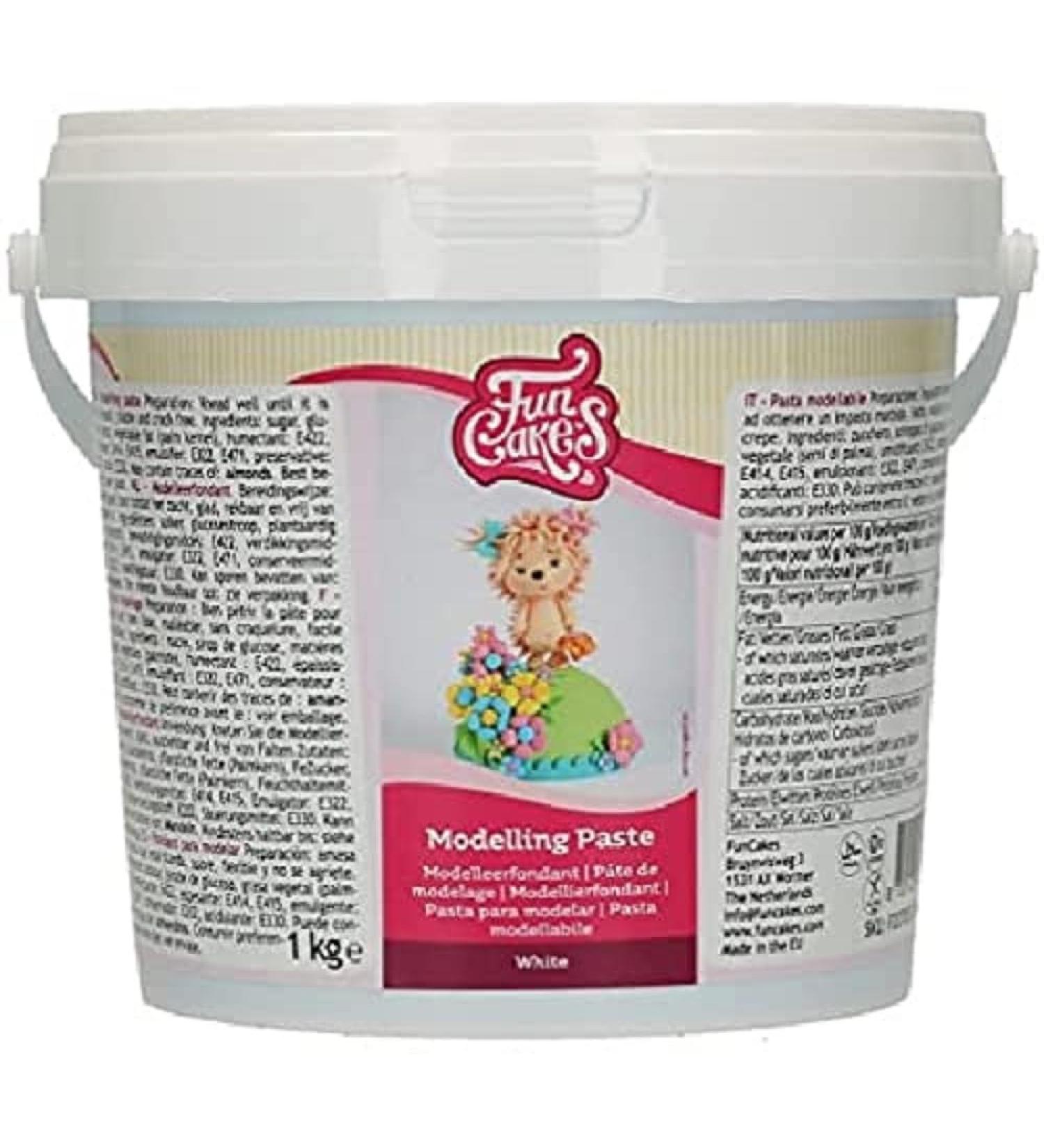 Funcakes modeling paste white: perfect for modeling figures cake toppers and ruffles.Strong smooth and smooth.Halal kosher and gluten -free.1 kg.1000 grams