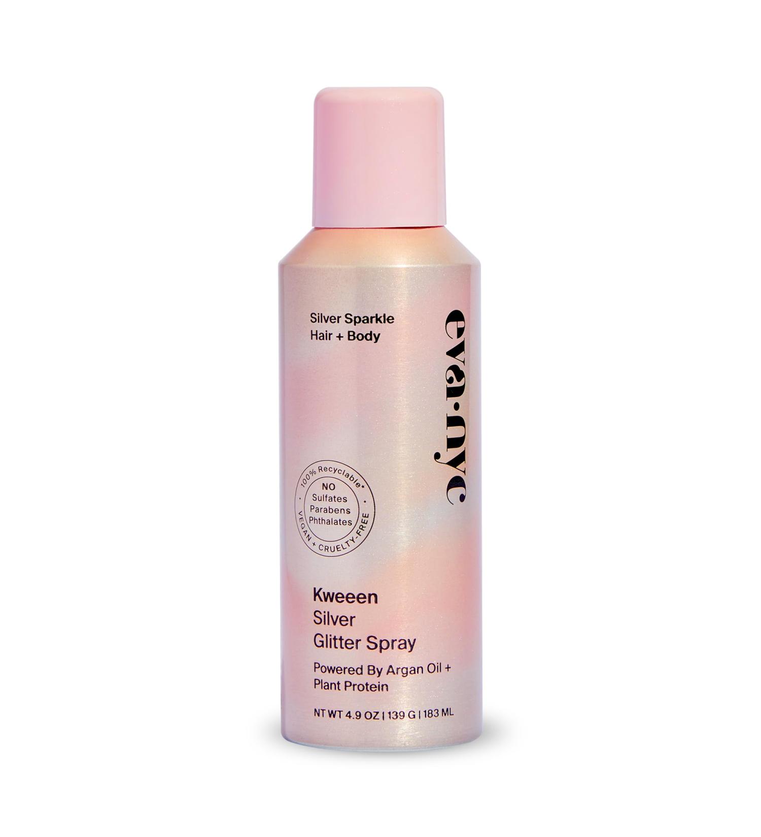 Eva NYC Kweeen Silver Glitter Spray | Washable Body & Hair Shimmer for Parties - 4.9 oz - Buy Online on GoSupps.com