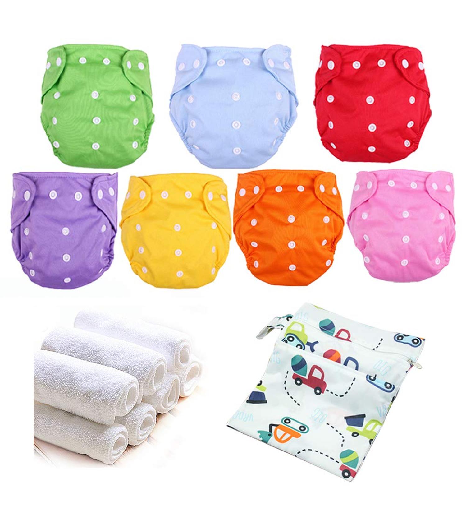 Washable Reusable Cloth Diapers Set with Inserts and Bag - 7 Pcs | Eco-Friendly Baby Diapering Solution - Buy Online on GoSupps.com