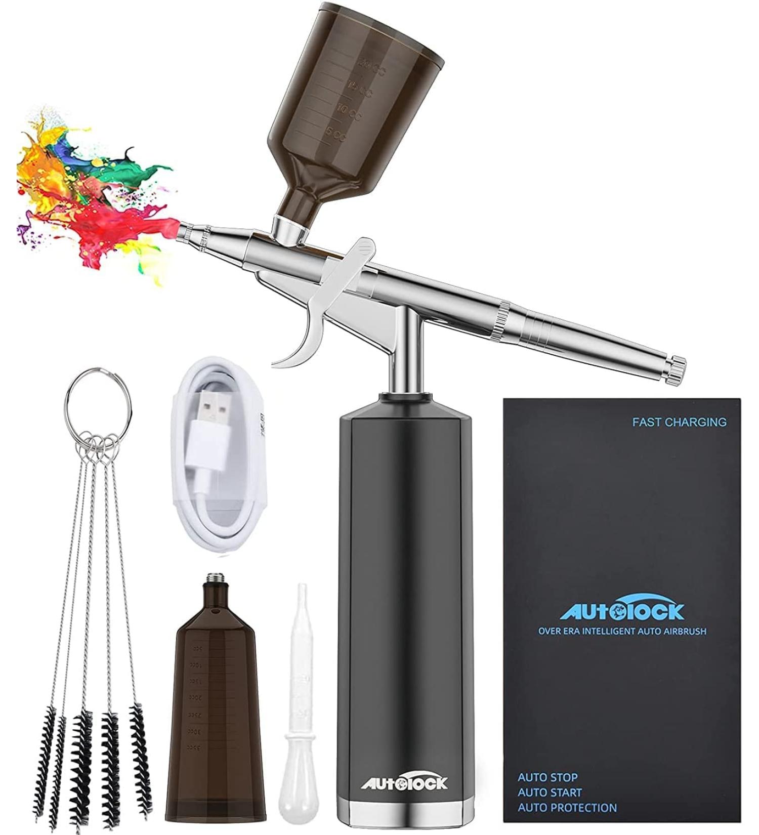 Autolock 32PSI Cordless Airbrush Kit with Rechargeable Compressor - Portable Wireless Air Brush for Barber, Nail Art, Cake Decor, Makeup, Model Painting (Black) - Buy Online on GoSupps.com