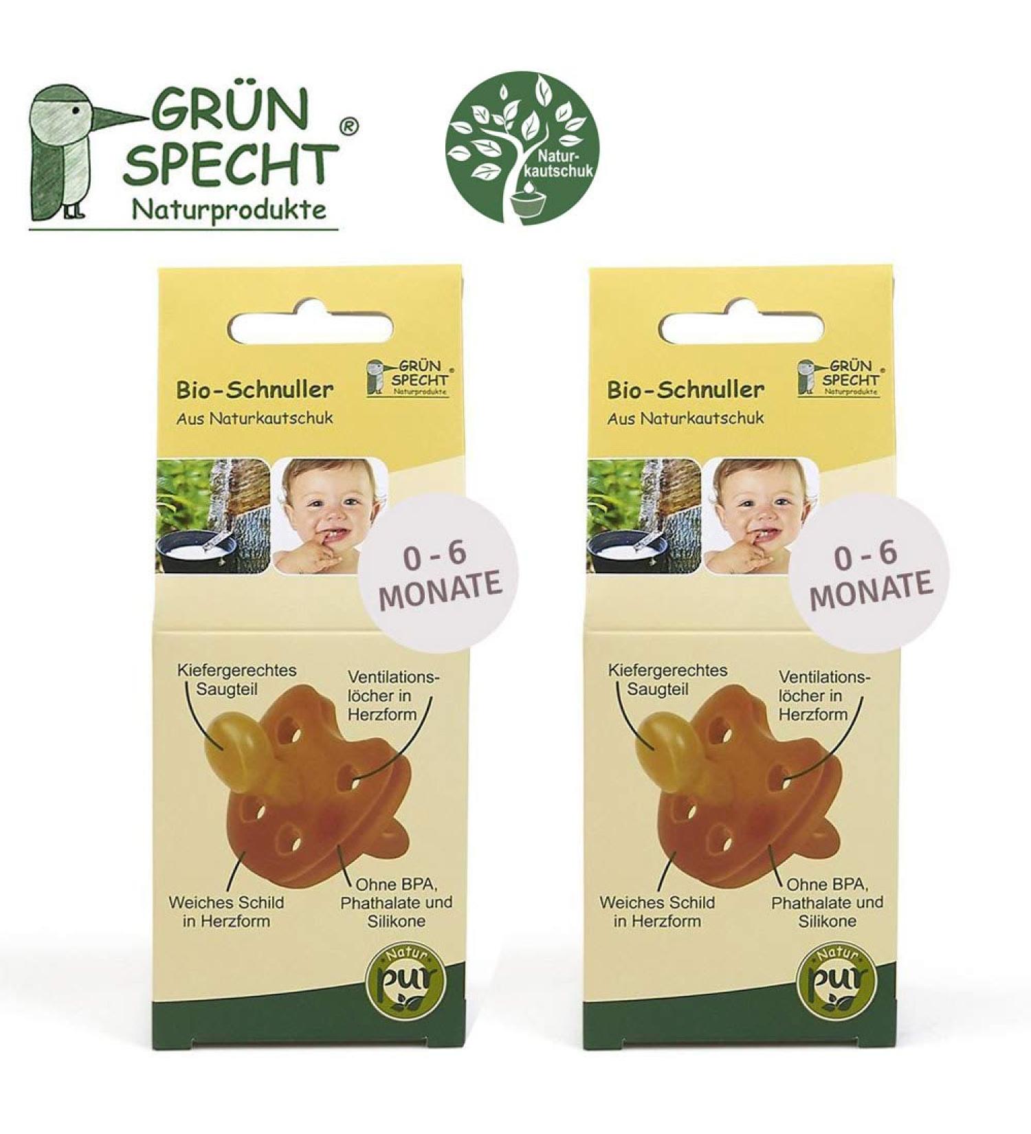 Gruenspecht Organic Natural Rubber Pacifiers for 0-6 Months | Set of 2 | Soft Heart-Shaped Shield | Orthodontic Design - Buy Online on GoSupps.com