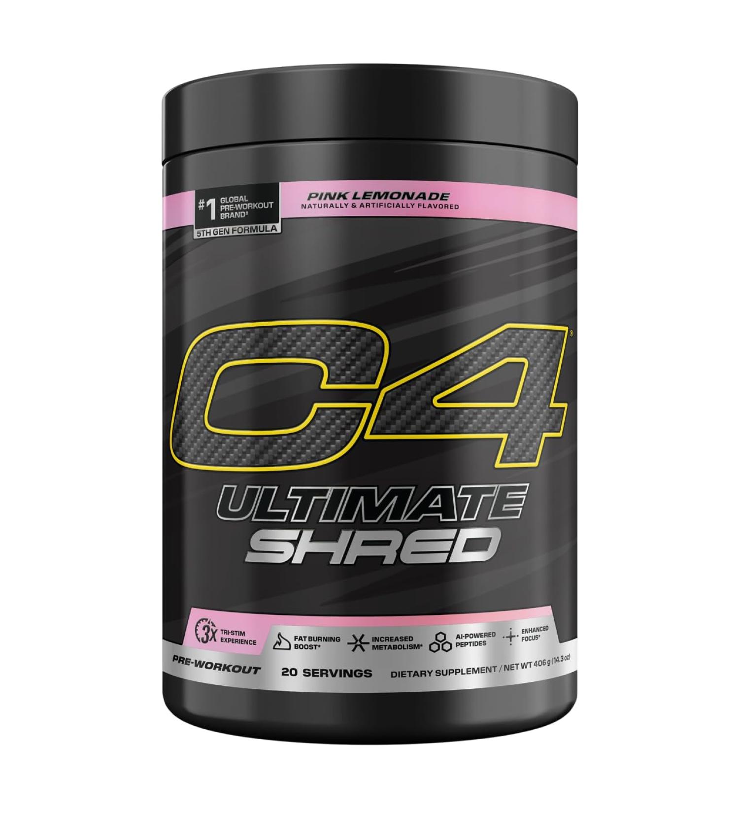 Cellucor C4 Ultimate Shred Pre Workout Powder, Metabolism Supplement with Cayenne Extract+300mg Caffeine+TeaCrine+Dynamine - Pink Lemonade, 20 Servings - Buy Online on GoSupps.com
