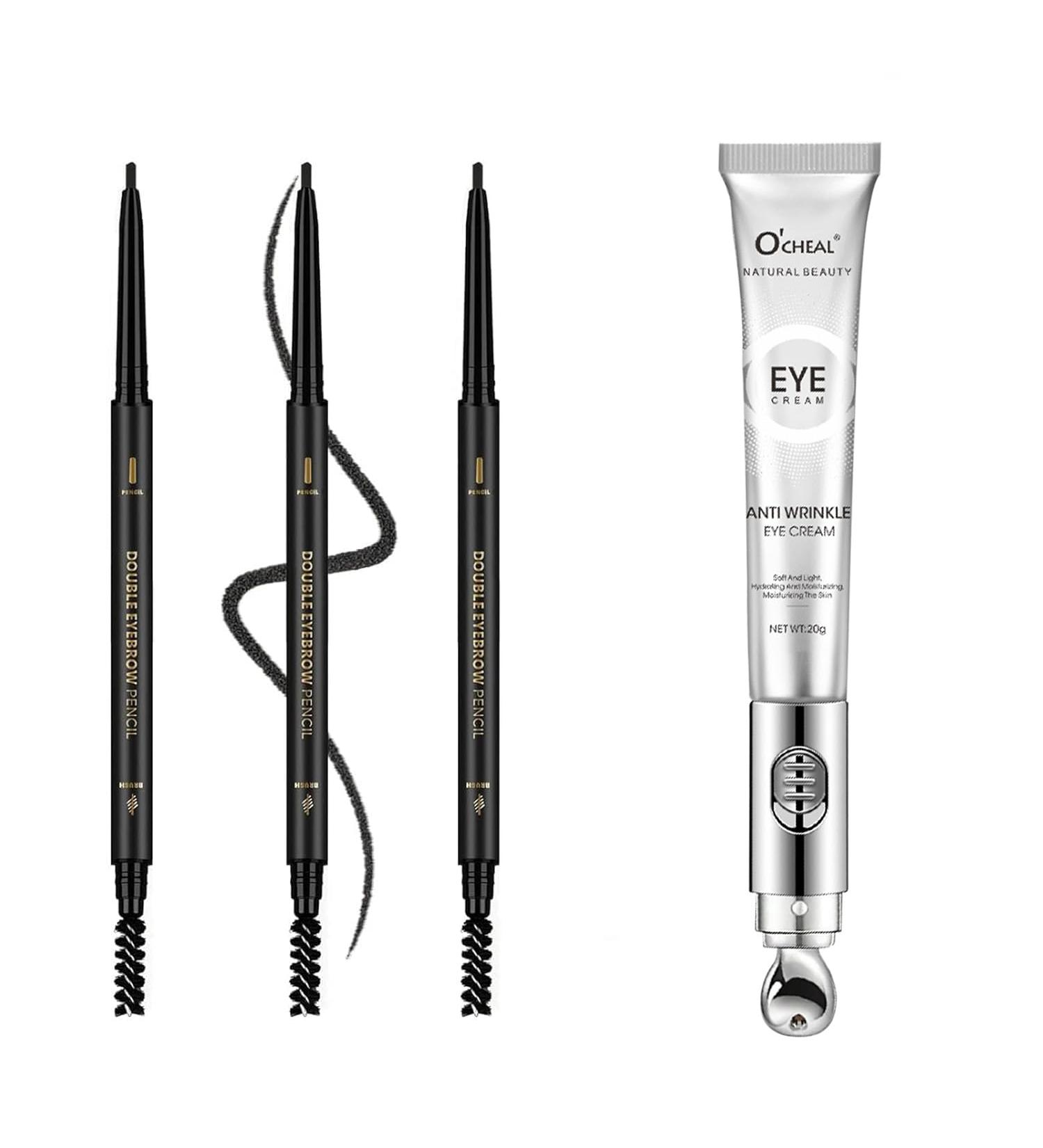 O'CHEAL 3Pcs Waterproof Eyebrow Pencil Dark Brown and Eye Cream with Vibrating Electric Massage Head - Buy Online on GoSupps.com