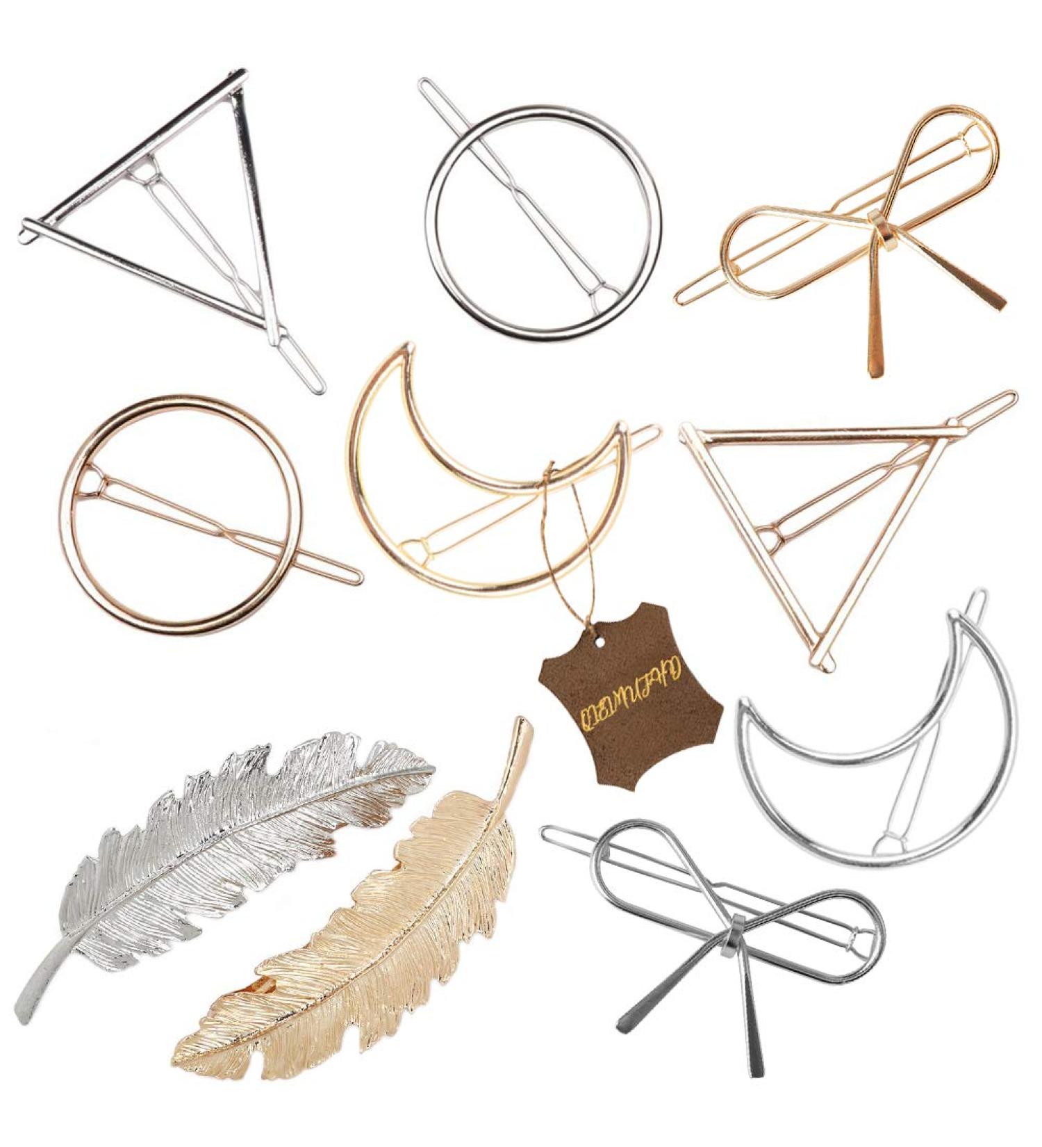 Dainty Feather & Geometric Hair Clips Set - Gold & Silver Hair Accessories for Women - Buy Online on GoSupps.com