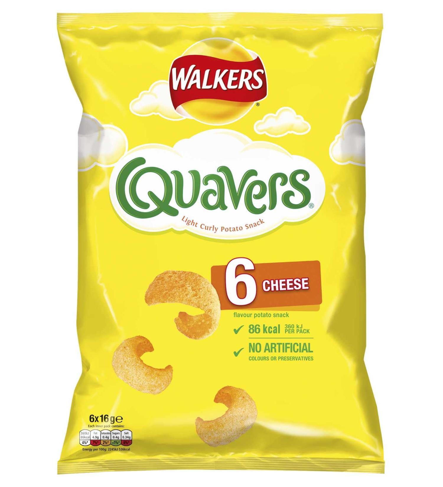 Walkers Quavers Cheese Multipack Crisps 6 x 16g (12Packs)